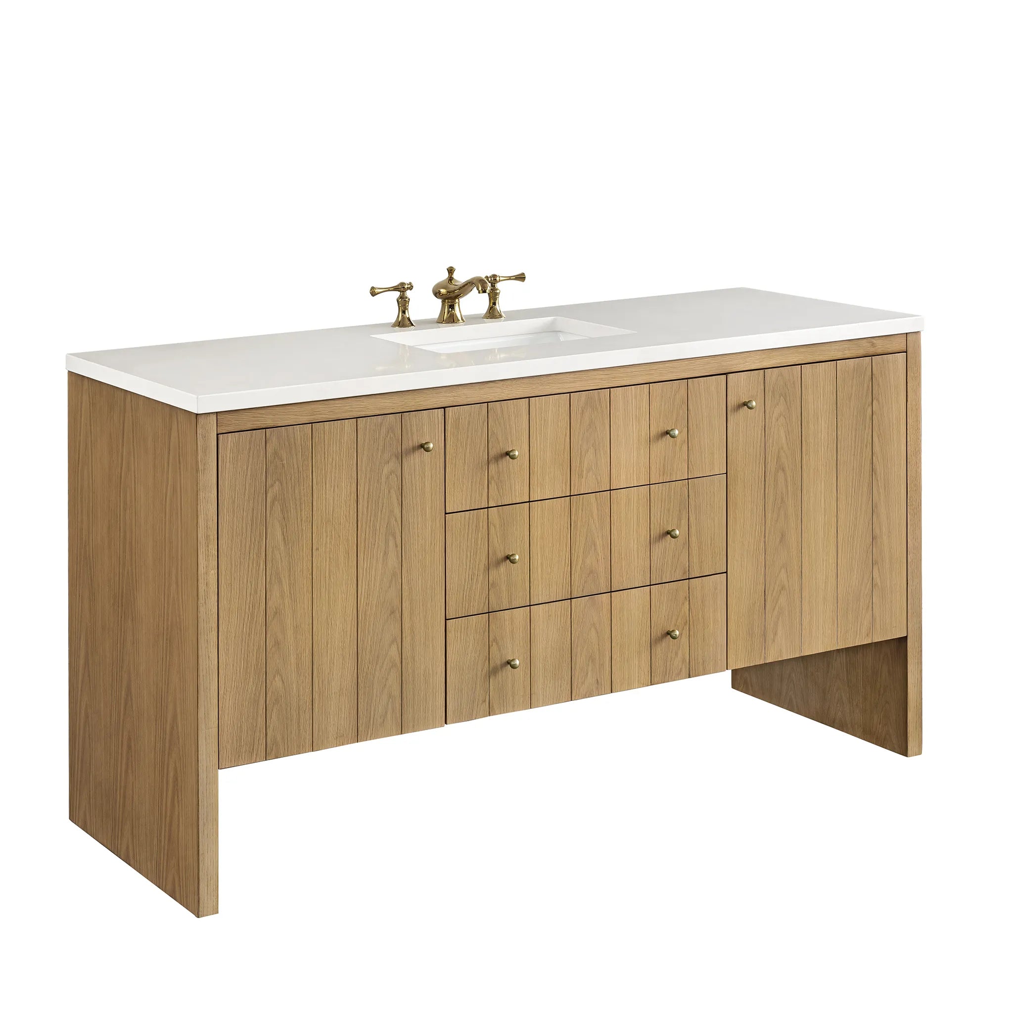 60" Hudson Single Vanity in Light Natural Oak-White Zeus Silestone-8" Widespread image 8