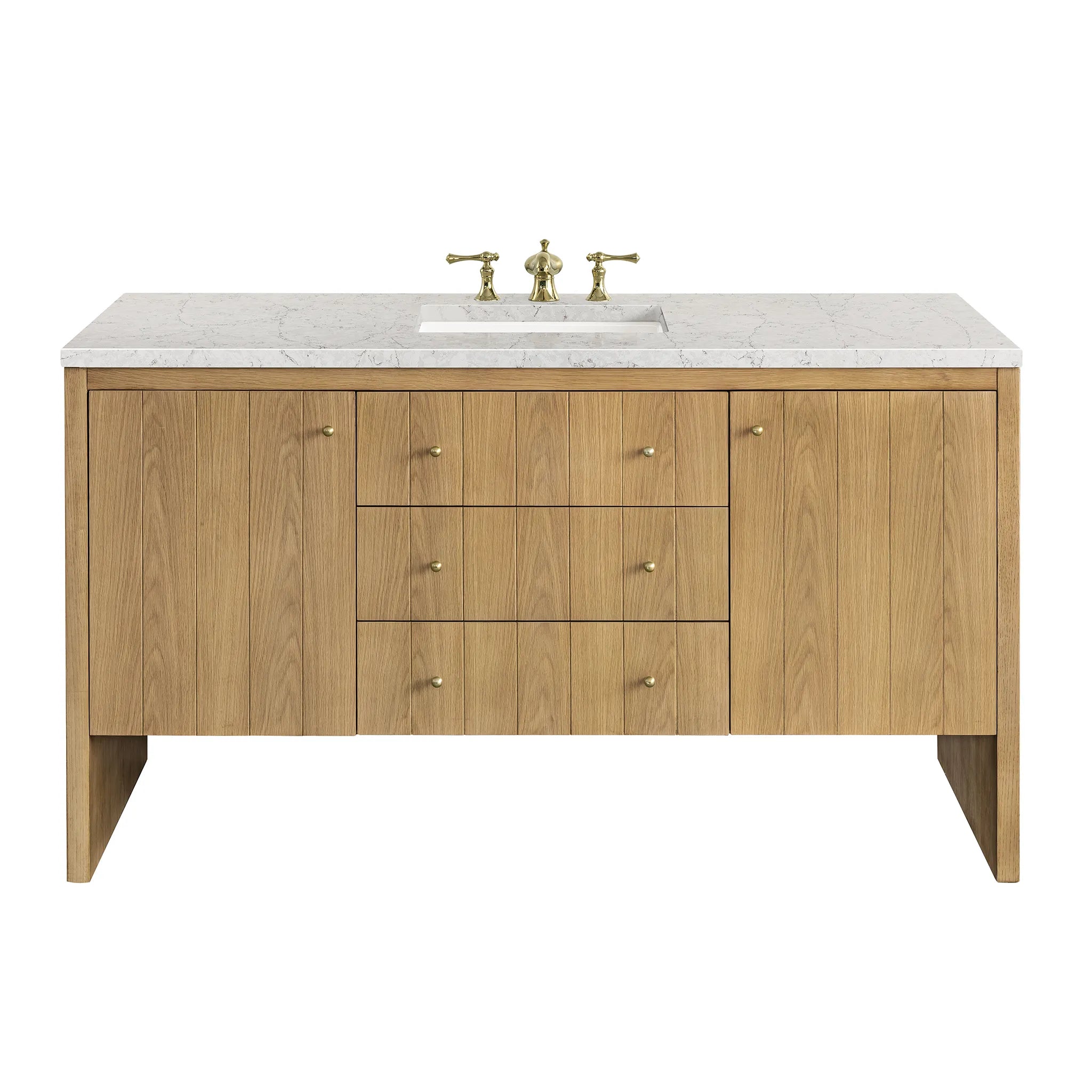 60" Hudson Single Vanity in Light Natural Oak Wireless Charger-Eternal Jasmine Pearl Silestone-8" Widespread image
