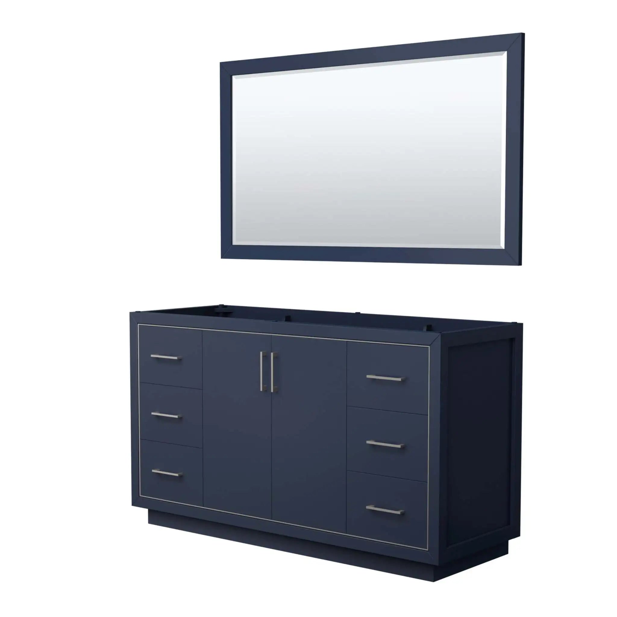 60" Icon Single Bathroom Vanity in Dark Blue with Brushed Nickel Trim & 58" Mirror by Wyndham