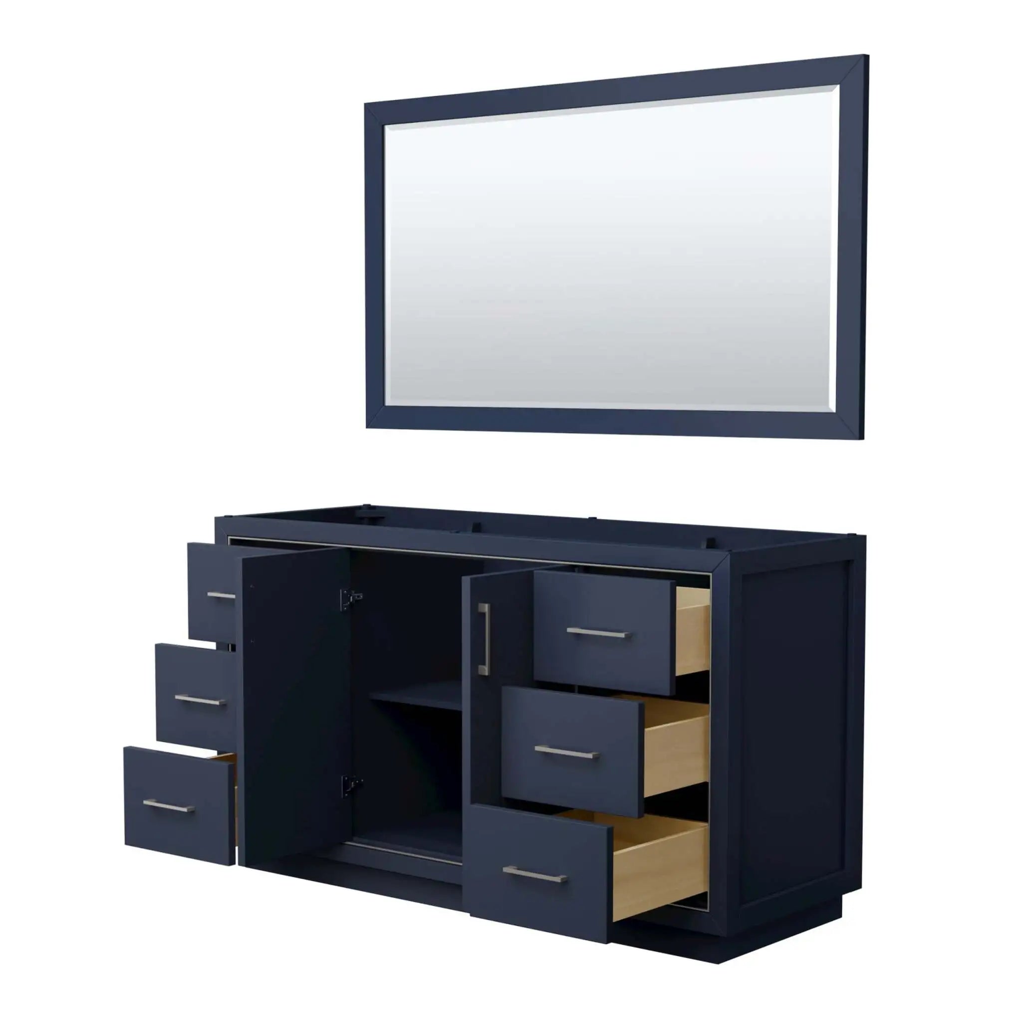 60" Icon Single Bathroom Vanity in Dark Blue with Brushed Nickel Trim & 58" Mirror by Wyndham