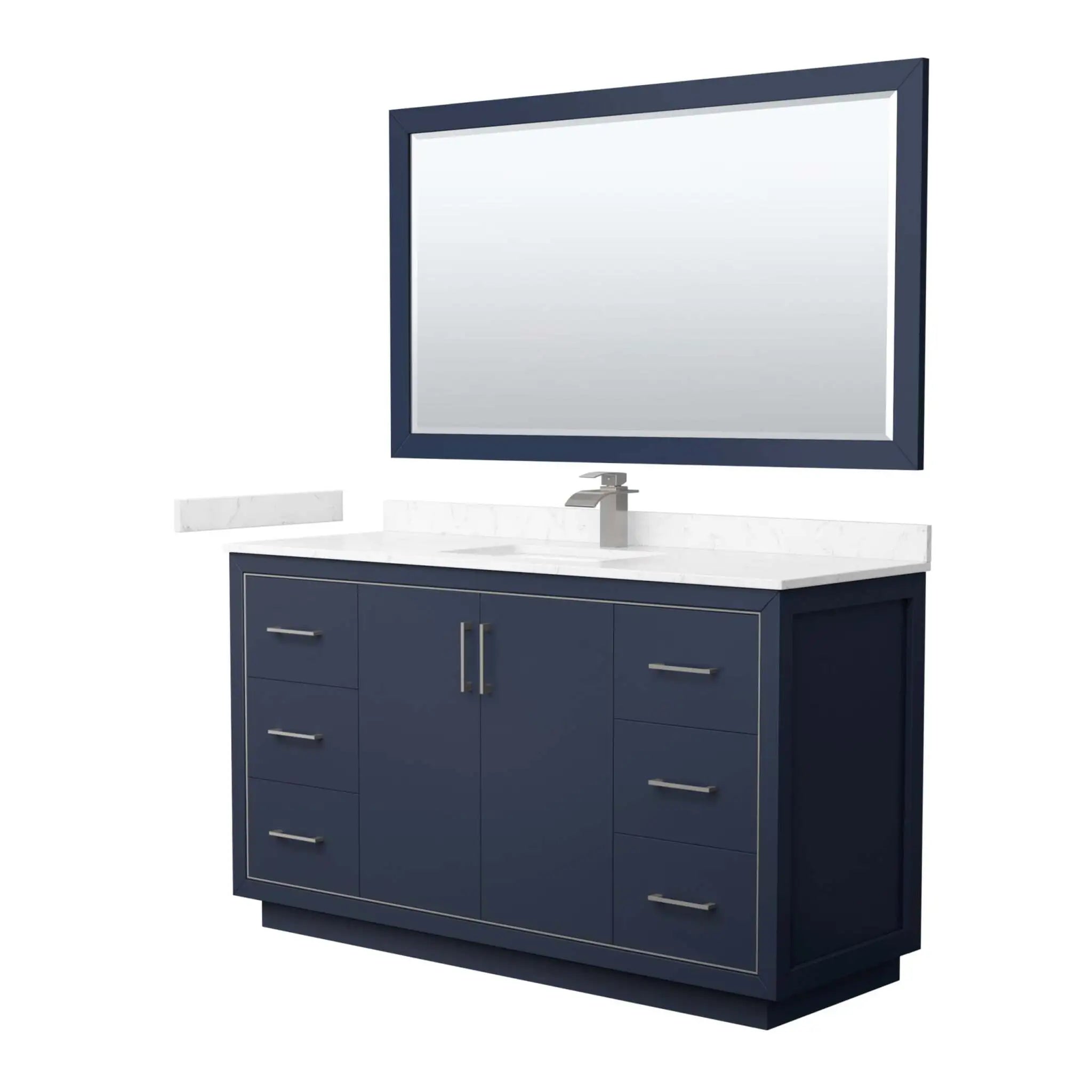 60" Icon Single Bathroom Vanity in Dark Blue with Brushed Nickel Trim & 58" Mirror by Wyndham