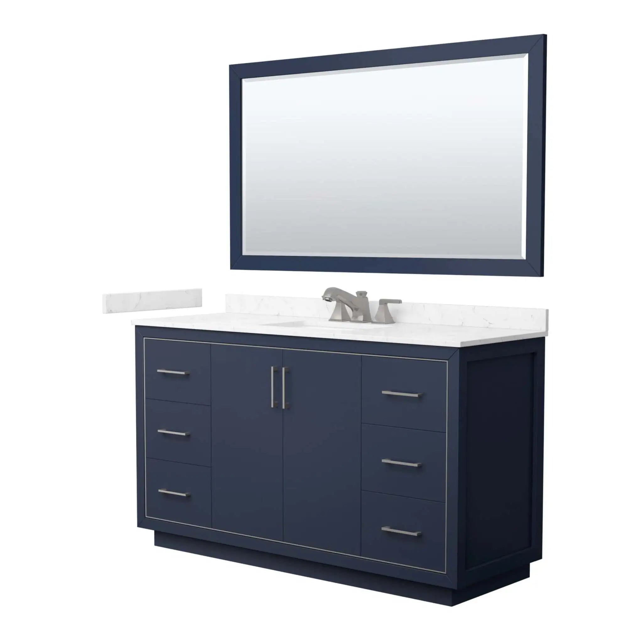60" Icon Single Bathroom Vanity in Dark Blue with Brushed Nickel Trim & 58" Mirror by Wyndham