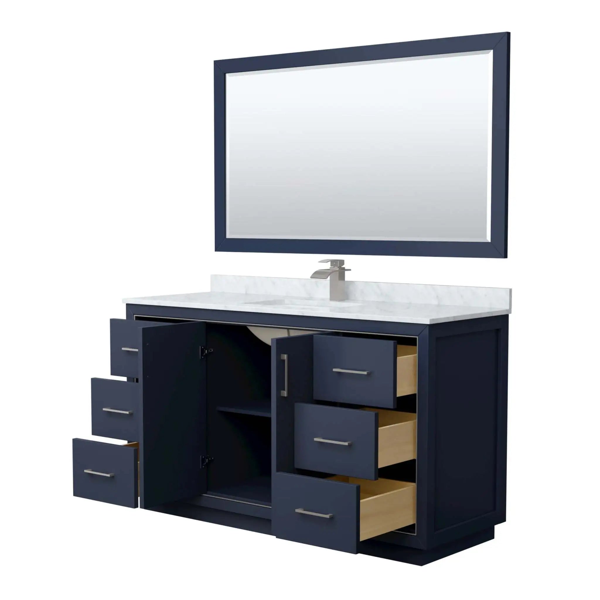 60" Icon Single Bathroom Vanity in Dark Blue with Brushed Nickel Trim & 58" Mirror by Wyndham