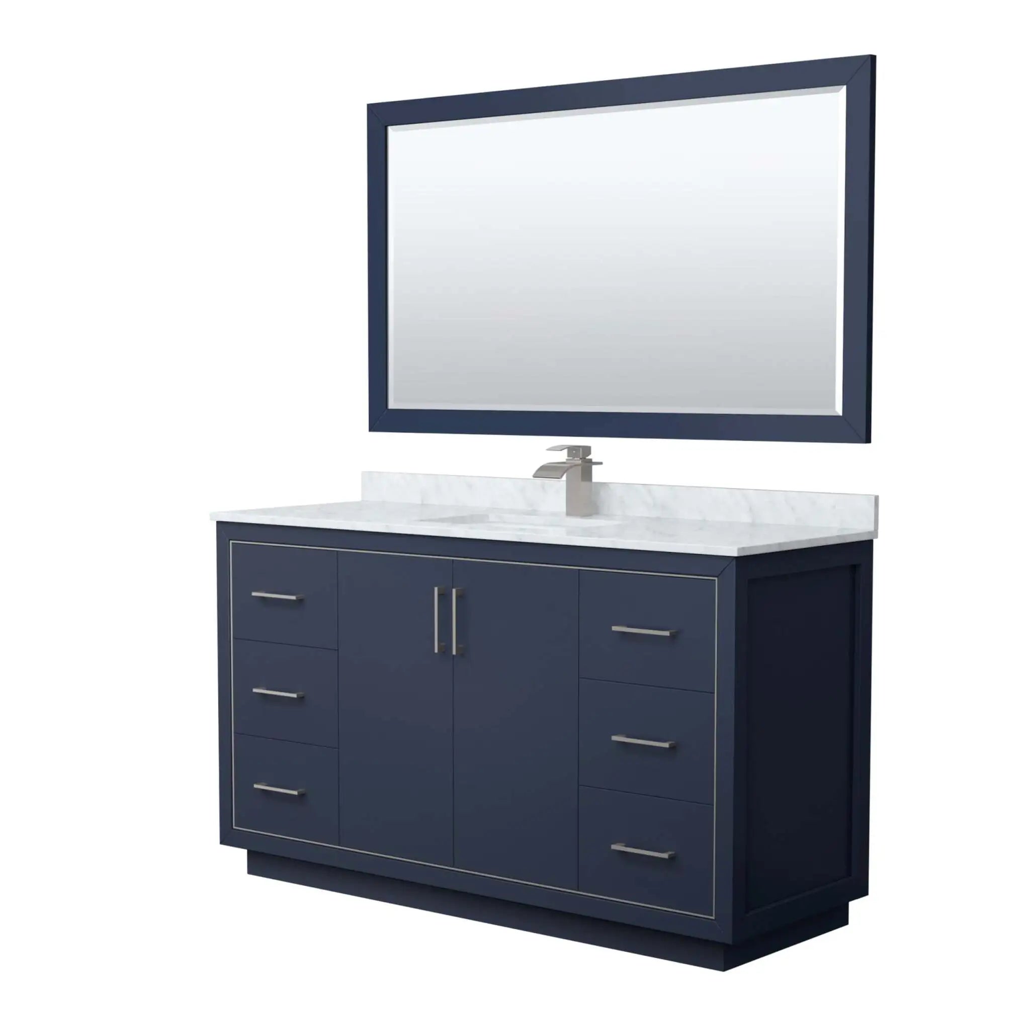 60" Icon Single Bathroom Vanity in Dark Blue with Brushed Nickel Trim & 58" Mirror by Wyndham