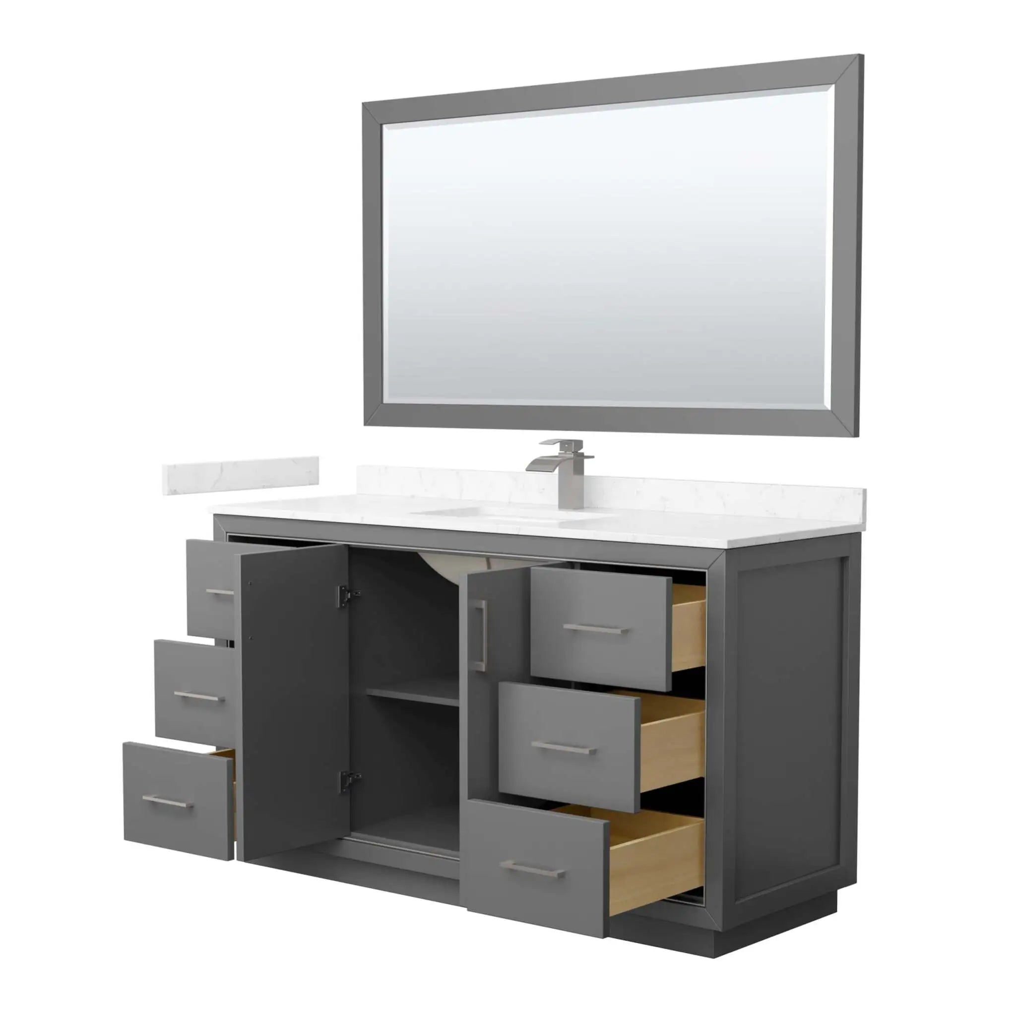 60" Icon Single Bathroom Vanity in Dark Gray with Brushed Nickel Trim & 58" Mirror by Wyndham