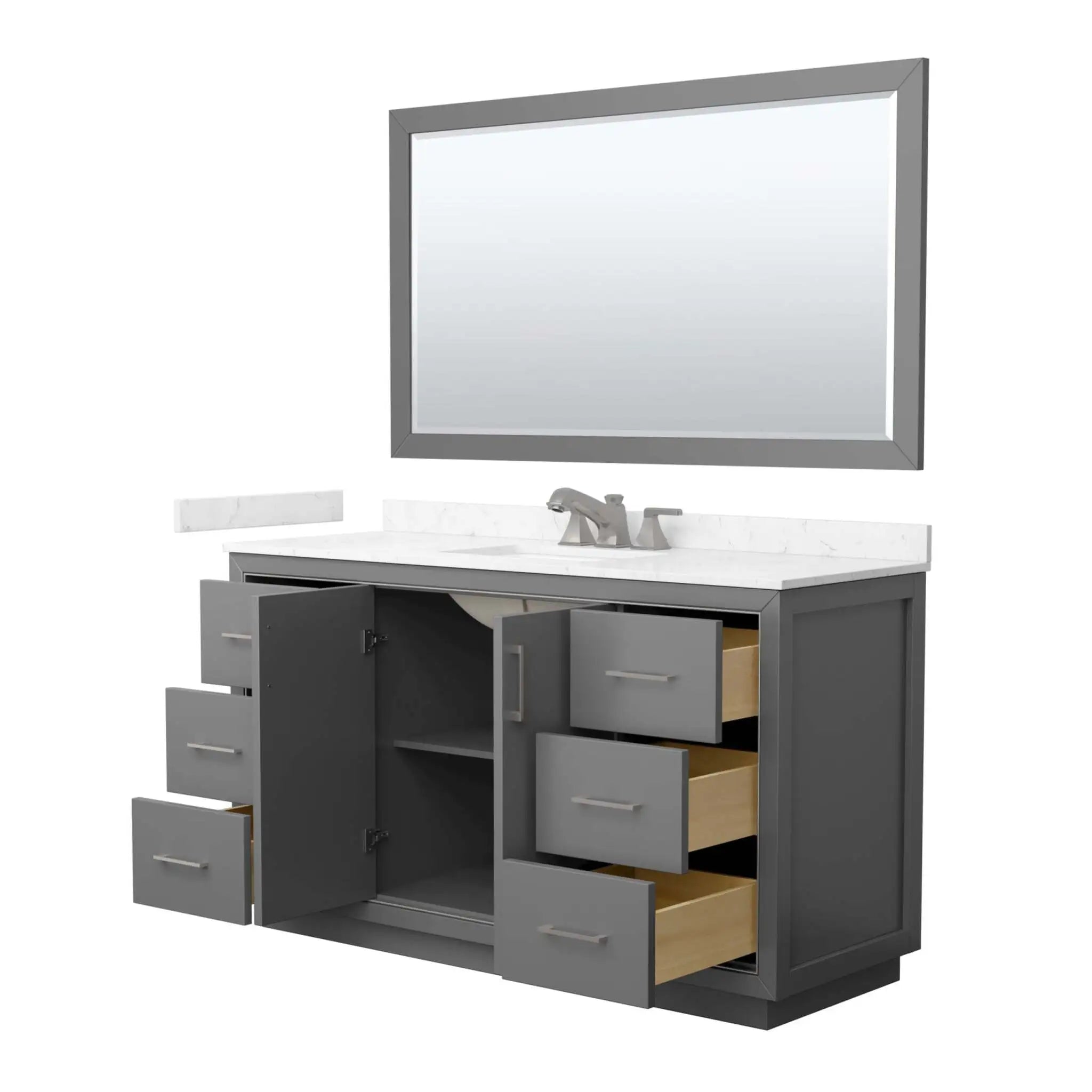 60" Icon Single Bathroom Vanity in Dark Gray with Brushed Nickel Trim & 58" Mirror by Wyndham