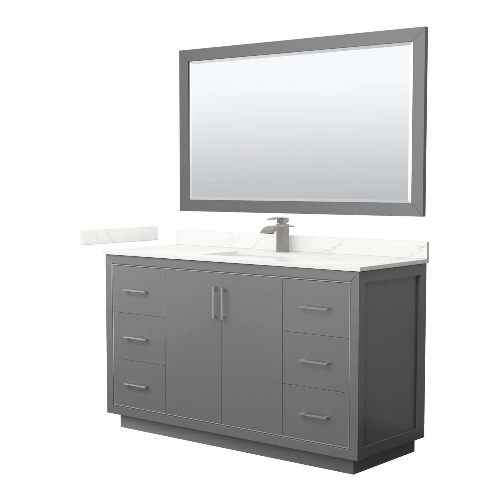 60" Icon Single Bathroom Vanity in Dark Gray with Brushed Nickel Trim & 58" Mirror by Wyndham
