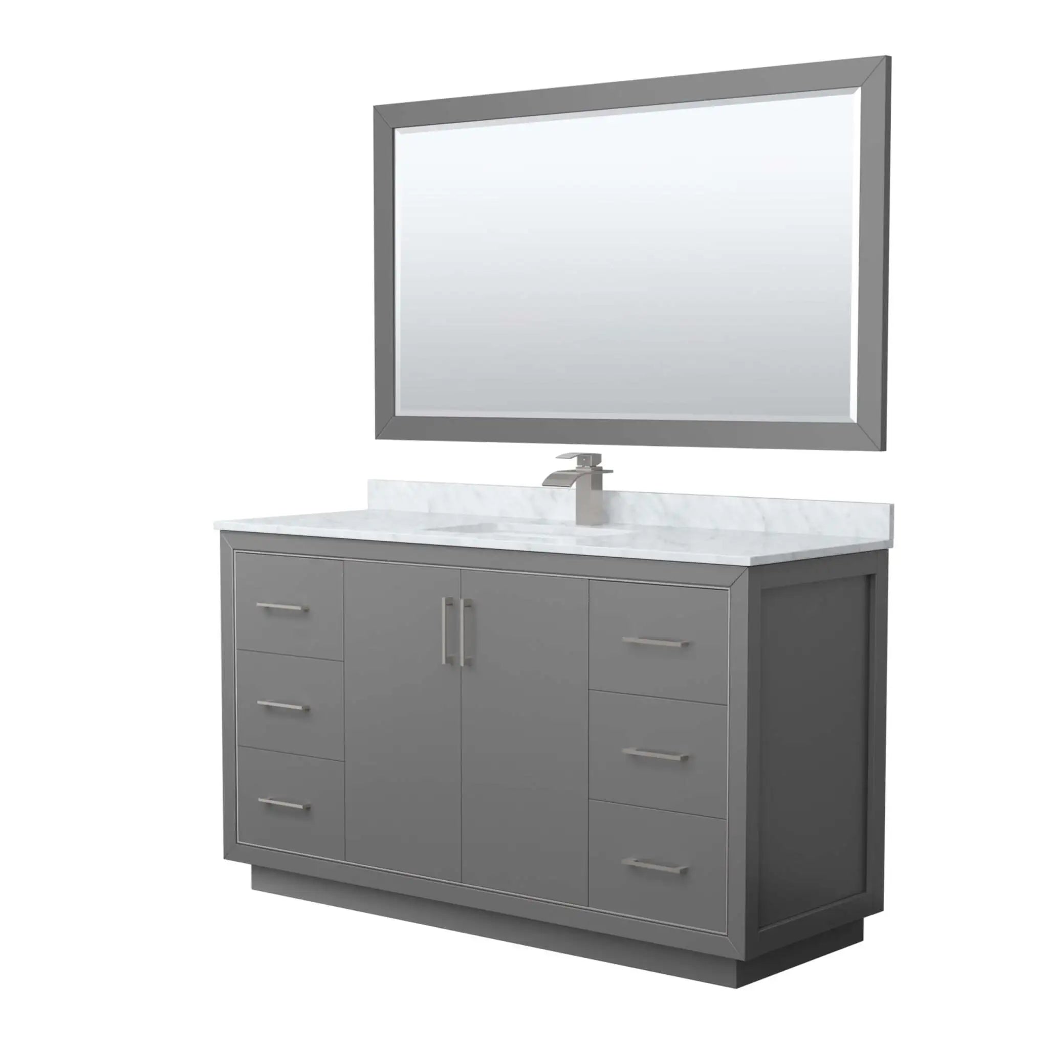 60" Icon Single Bathroom Vanity in Dark Gray with Brushed Nickel Trim & 58" Mirror by Wyndham