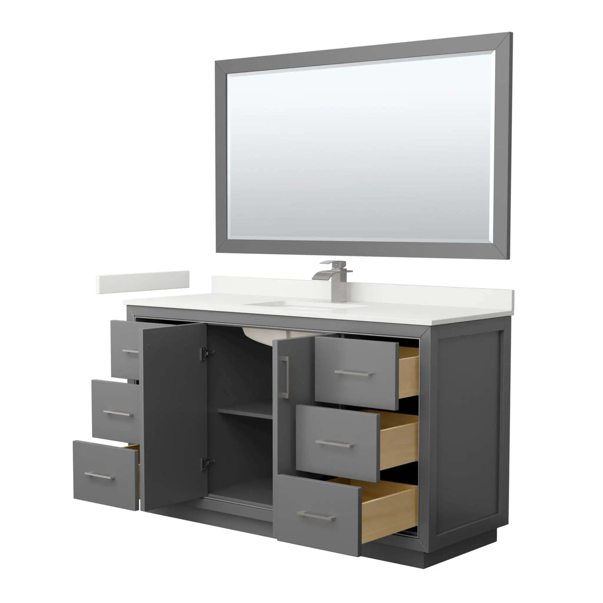 60" Icon Single Bathroom Vanity in Dark Gray with Brushed Nickel Trim & 58" Mirror by Wyndham