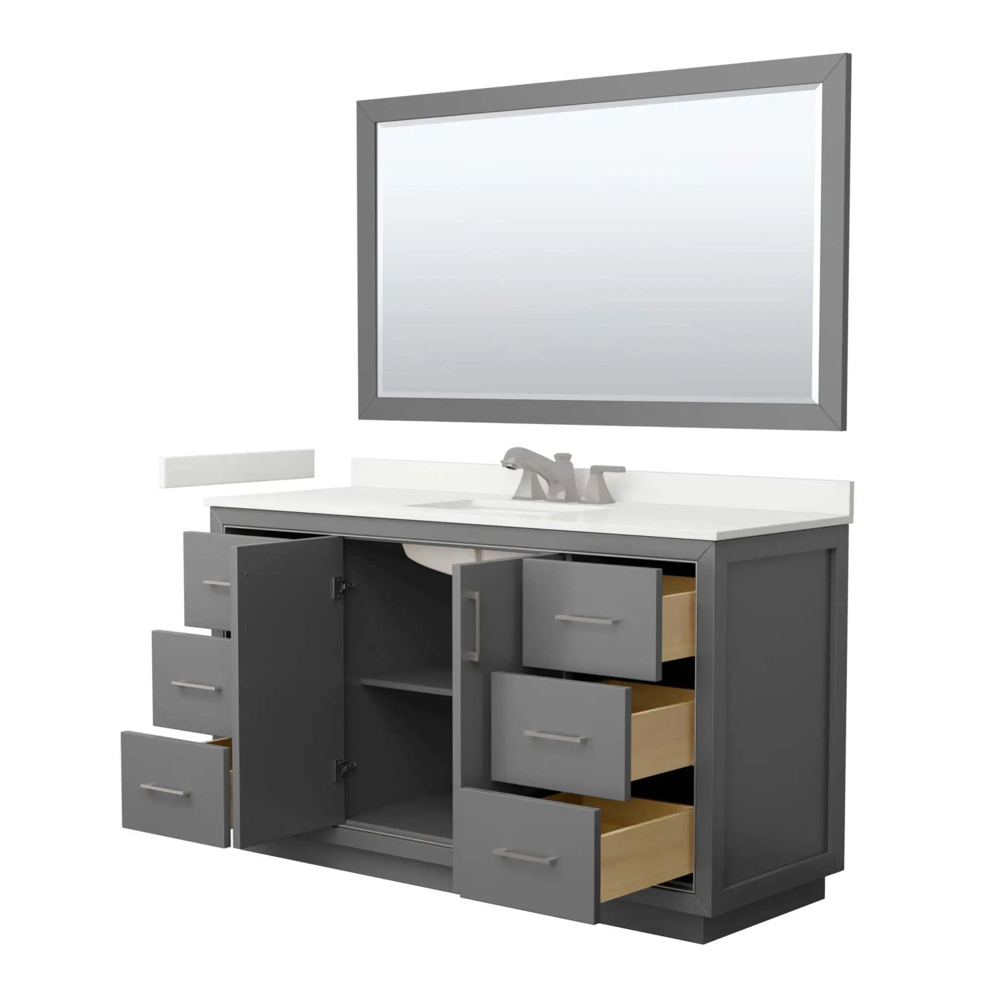 60" Icon Single Bathroom Vanity in Dark Gray with Brushed Nickel Trim & 58" Mirror by Wyndham