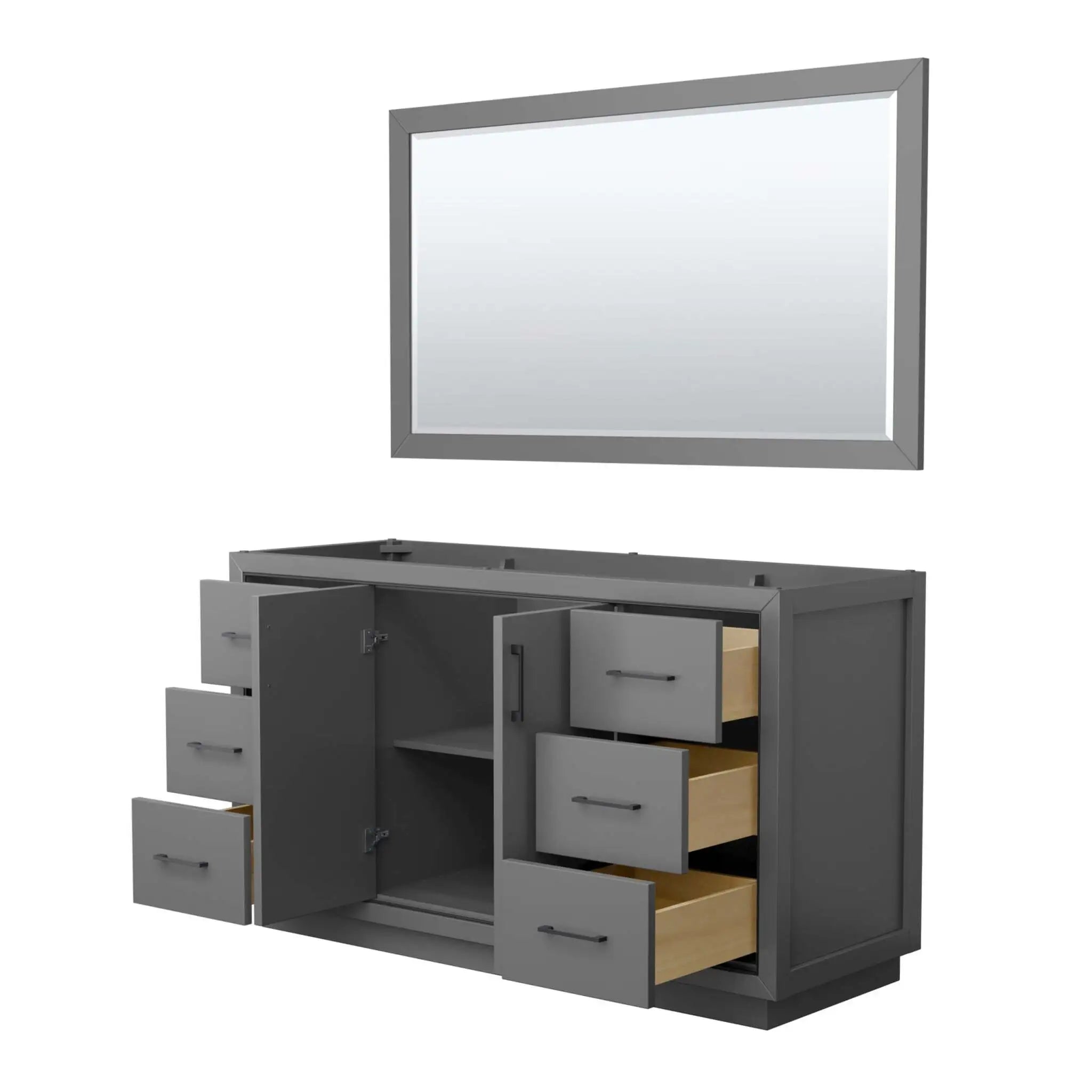 60" Icon Single Bathroom Vanity in Dark Gray with Matte Black Trim & 58" Mirror by Wyndham