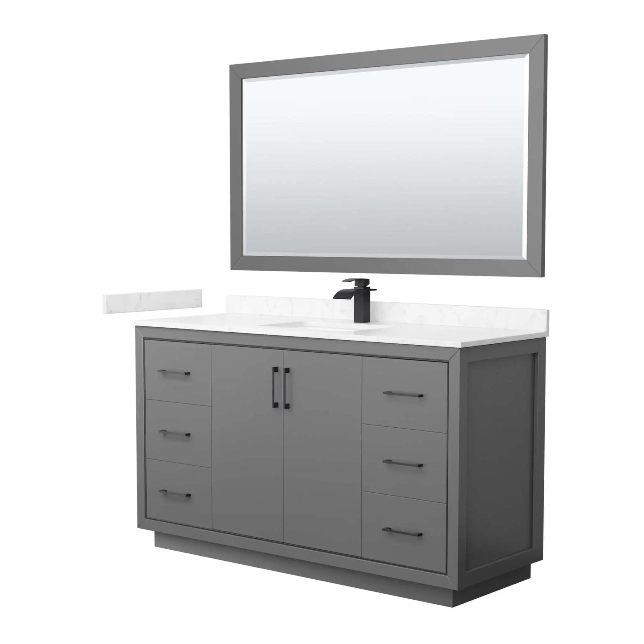 60" Icon Single Bathroom Vanity in Dark Gray with Matte Black Trim & 58" Mirror by Wyndham