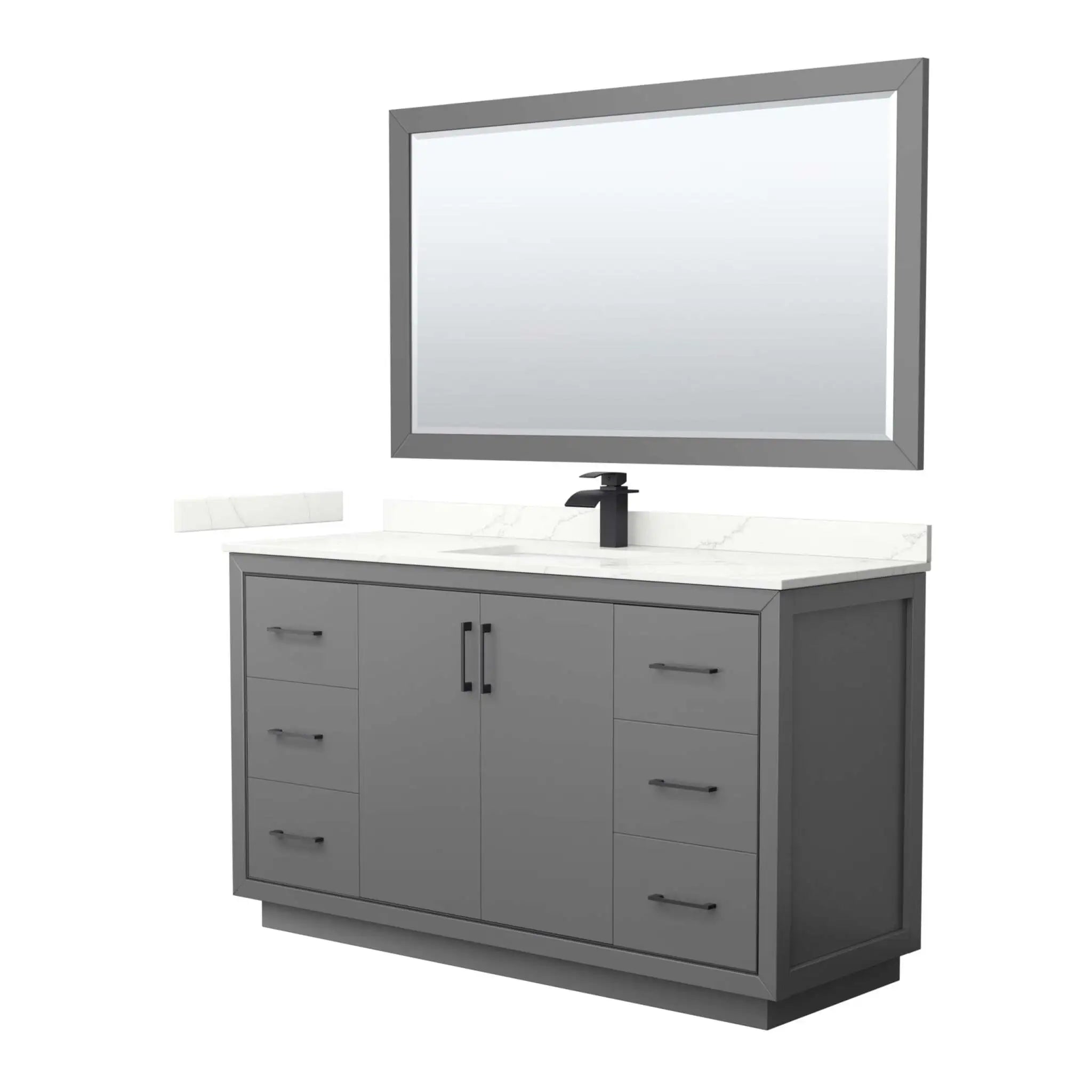 60" Icon Single Bathroom Vanity in Dark Gray with Matte Black Trim & 58" Mirror by Wyndham