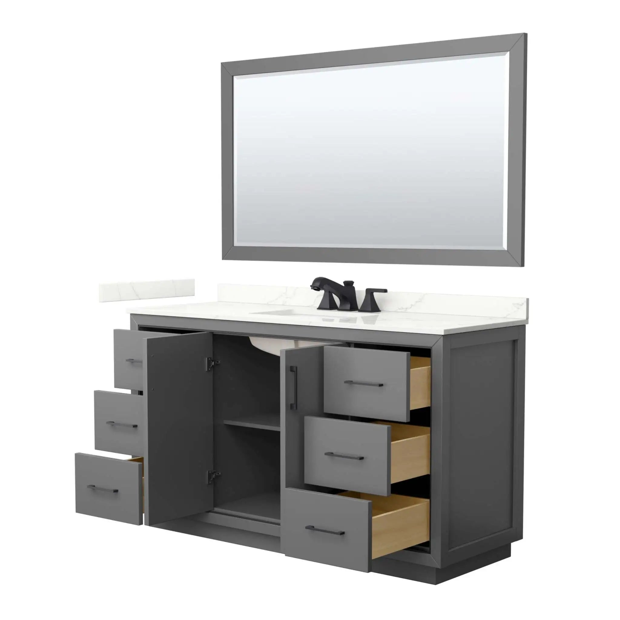 60" Icon Single Bathroom Vanity in Dark Gray with Matte Black Trim & 58" Mirror by Wyndham