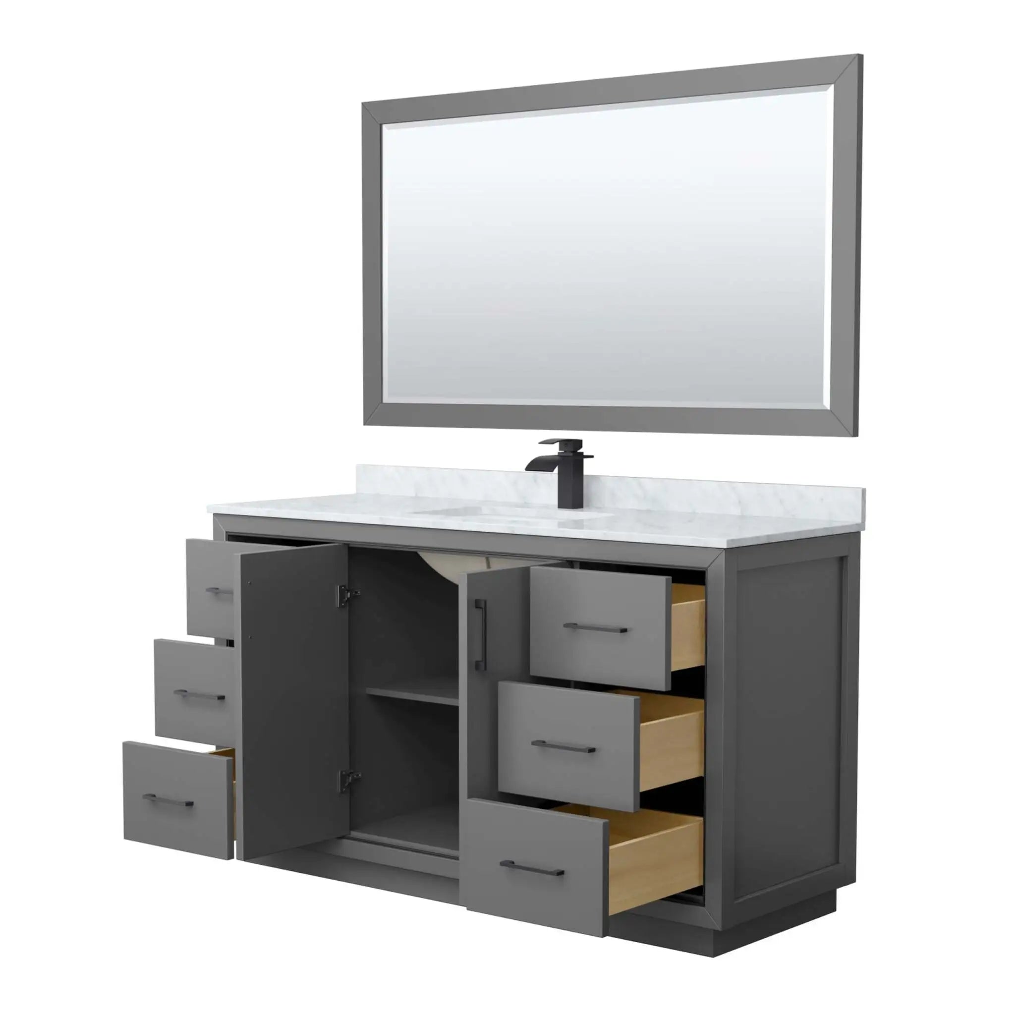 60" Icon Single Bathroom Vanity in Dark Gray with Matte Black Trim & 58" Mirror by Wyndham