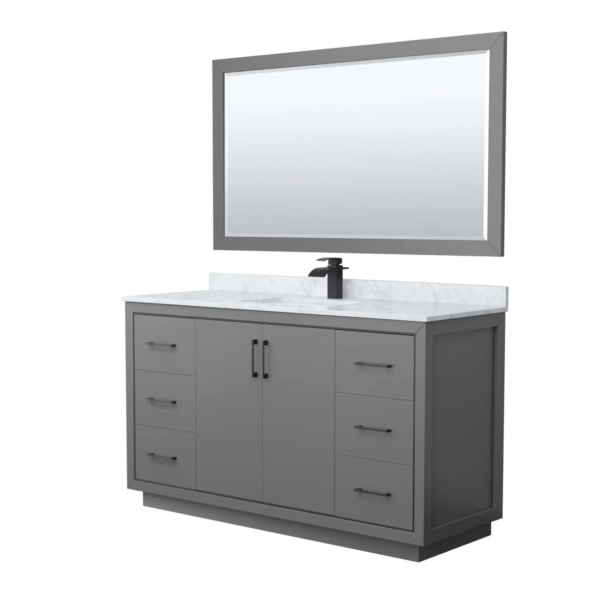 60" Icon Single Bathroom Vanity in Dark Gray with Matte Black Trim & 58" Mirror by Wyndham