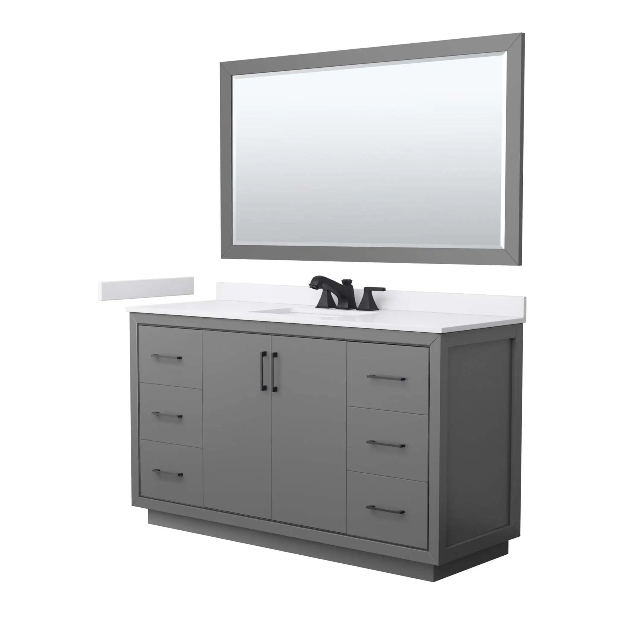 60" Icon Single Bathroom Vanity in Dark Gray with Matte Black Trim & 58" Mirror by Wyndham