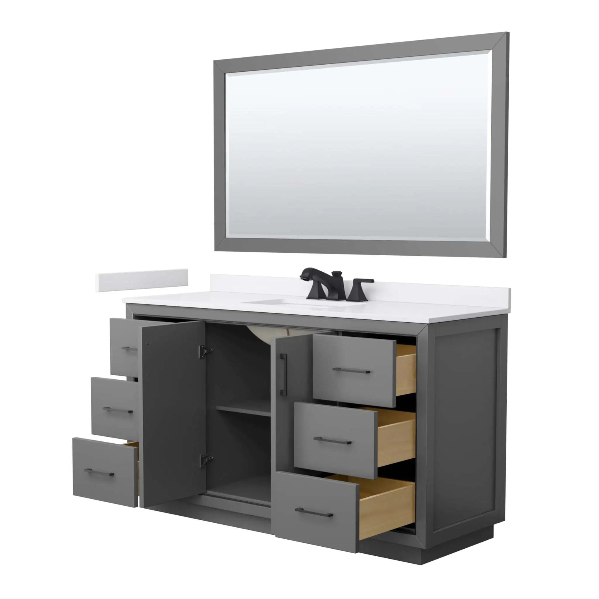 60" Icon Single Bathroom Vanity in Dark Gray with Matte Black Trim & 58" Mirror by Wyndham