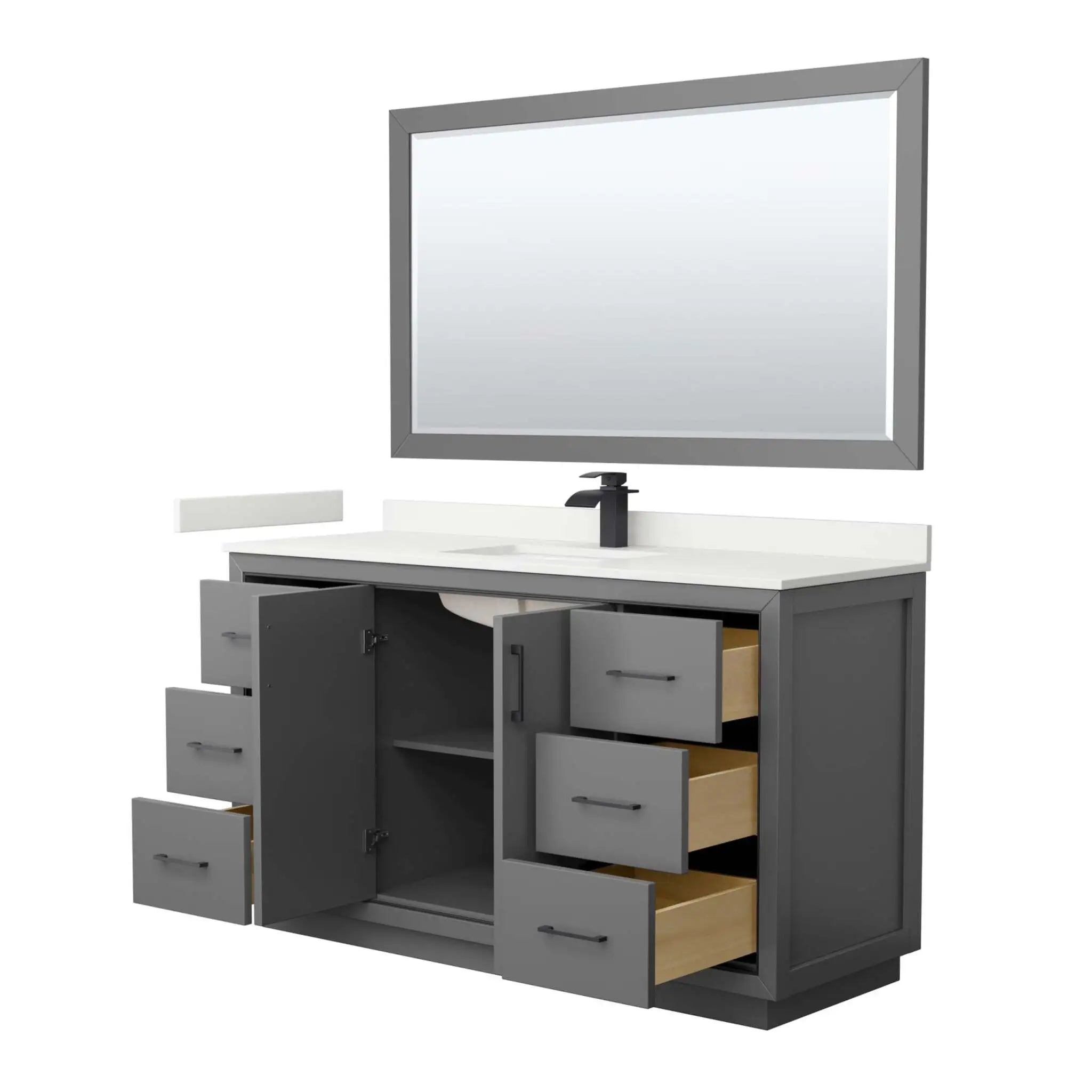 60" Icon Single Bathroom Vanity in Dark Gray with Matte Black Trim & 58" Mirror by Wyndham