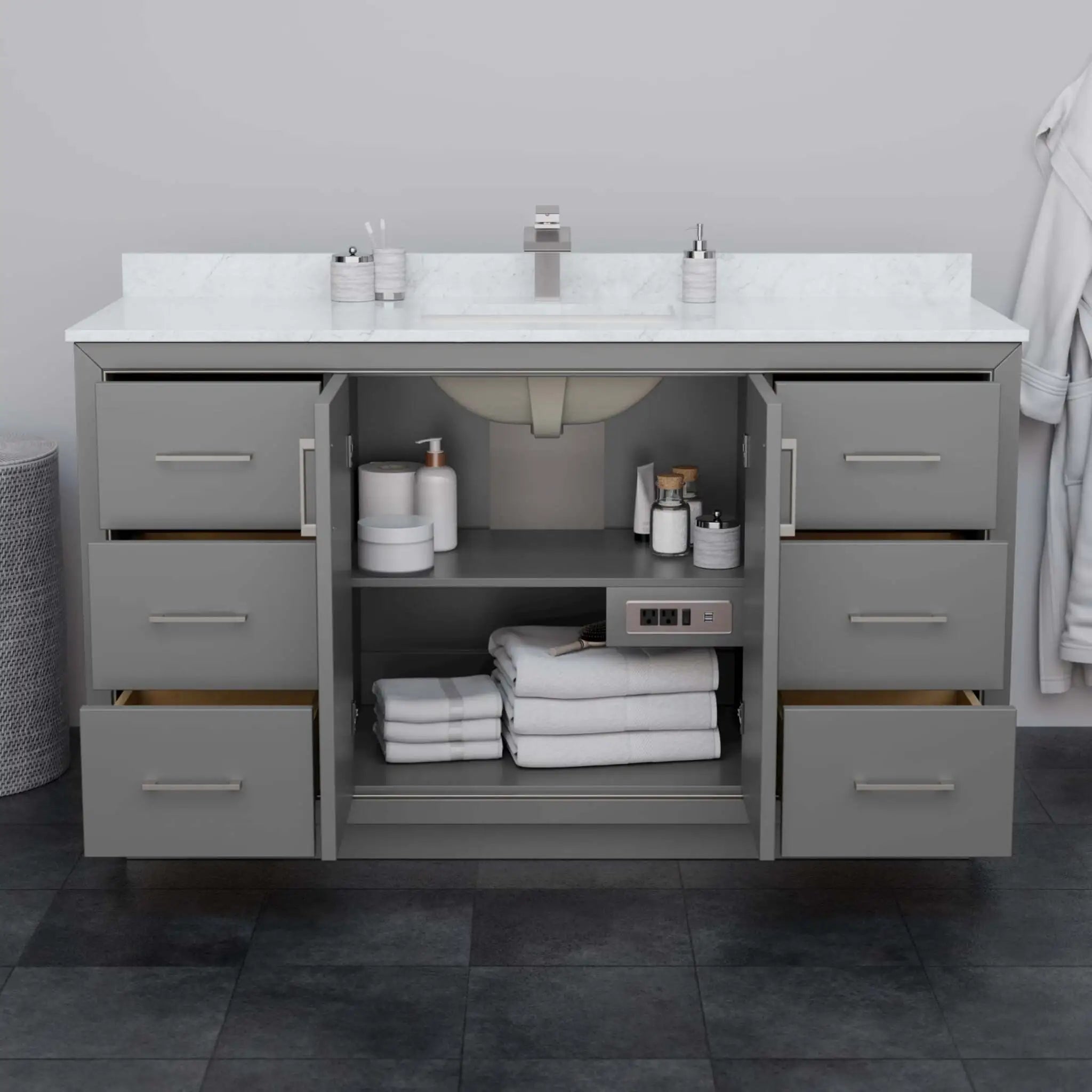 60" Icon Single Bathroom Vanity in Dark Gray with Matte Black Trim by Wyndham