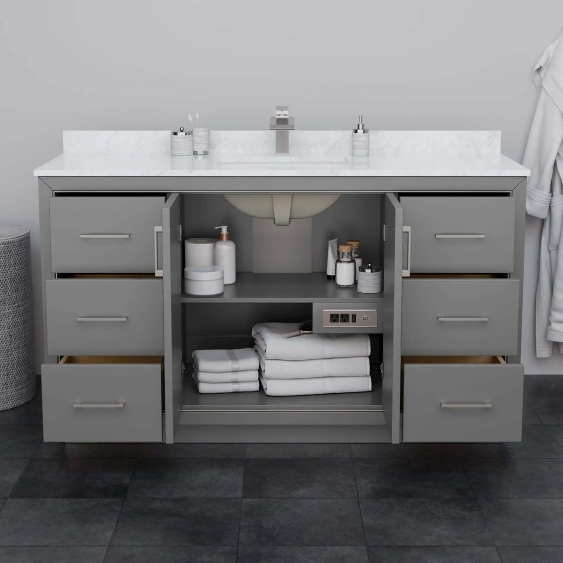 60" Icon Single Bathroom Vanity in Dark Gray with Matte Black Trim by Wyndham