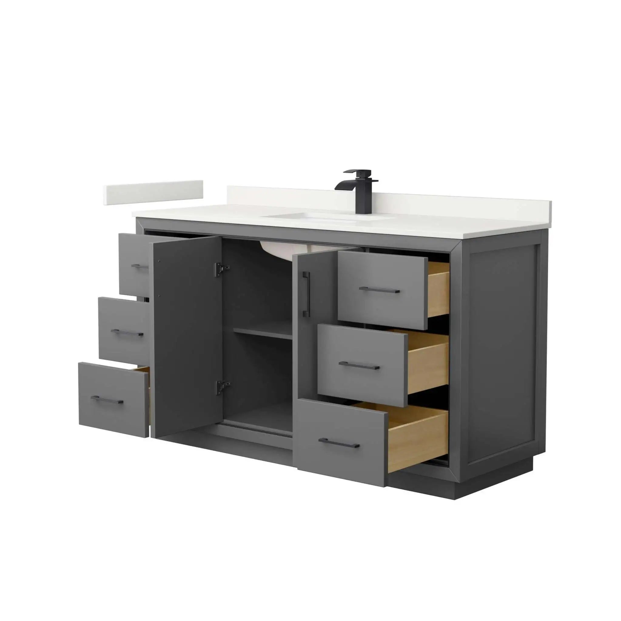 60" Icon Single Bathroom Vanity in Dark Gray with Matte Black Trim by Wyndham