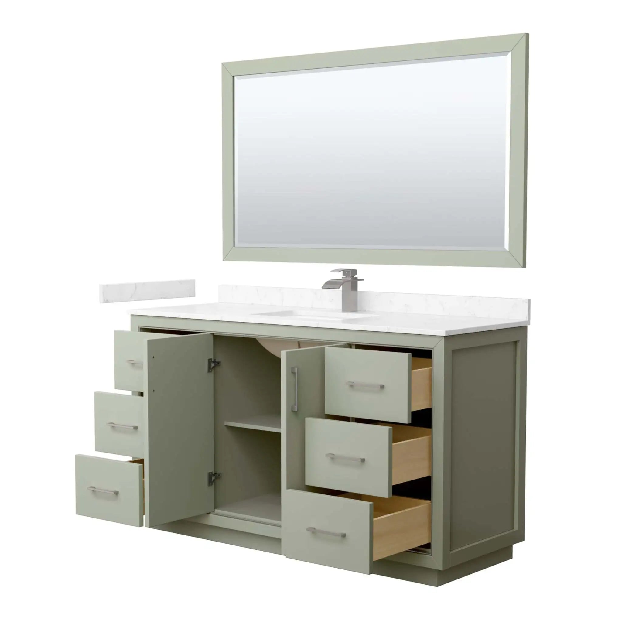 60" Icon Single Bathroom Vanity in Light Green with Brushed Nickel Trim & 58" Mirror by Wyndham