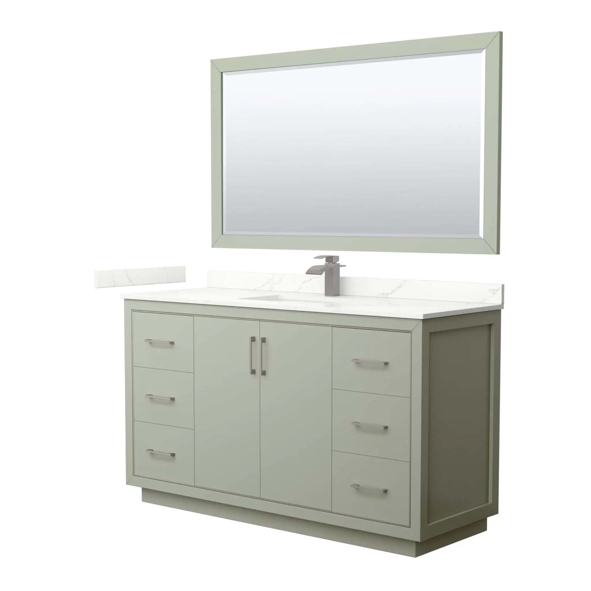 60" Icon Single Bathroom Vanity in Light Green with Brushed Nickel Trim & 58" Mirror by Wyndham