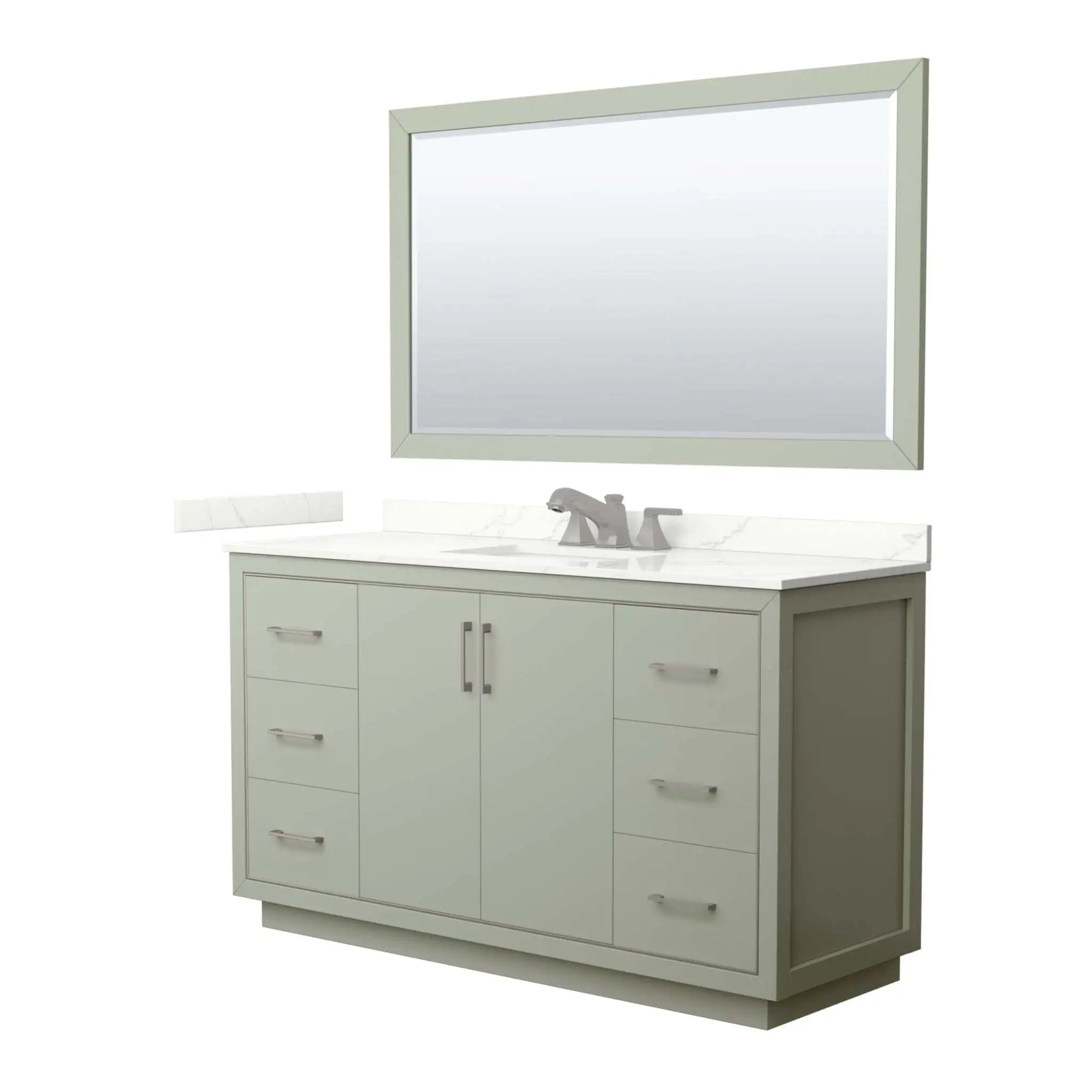 60" Icon Single Bathroom Vanity in Light Green with Brushed Nickel Trim & 58" Mirror by Wyndham