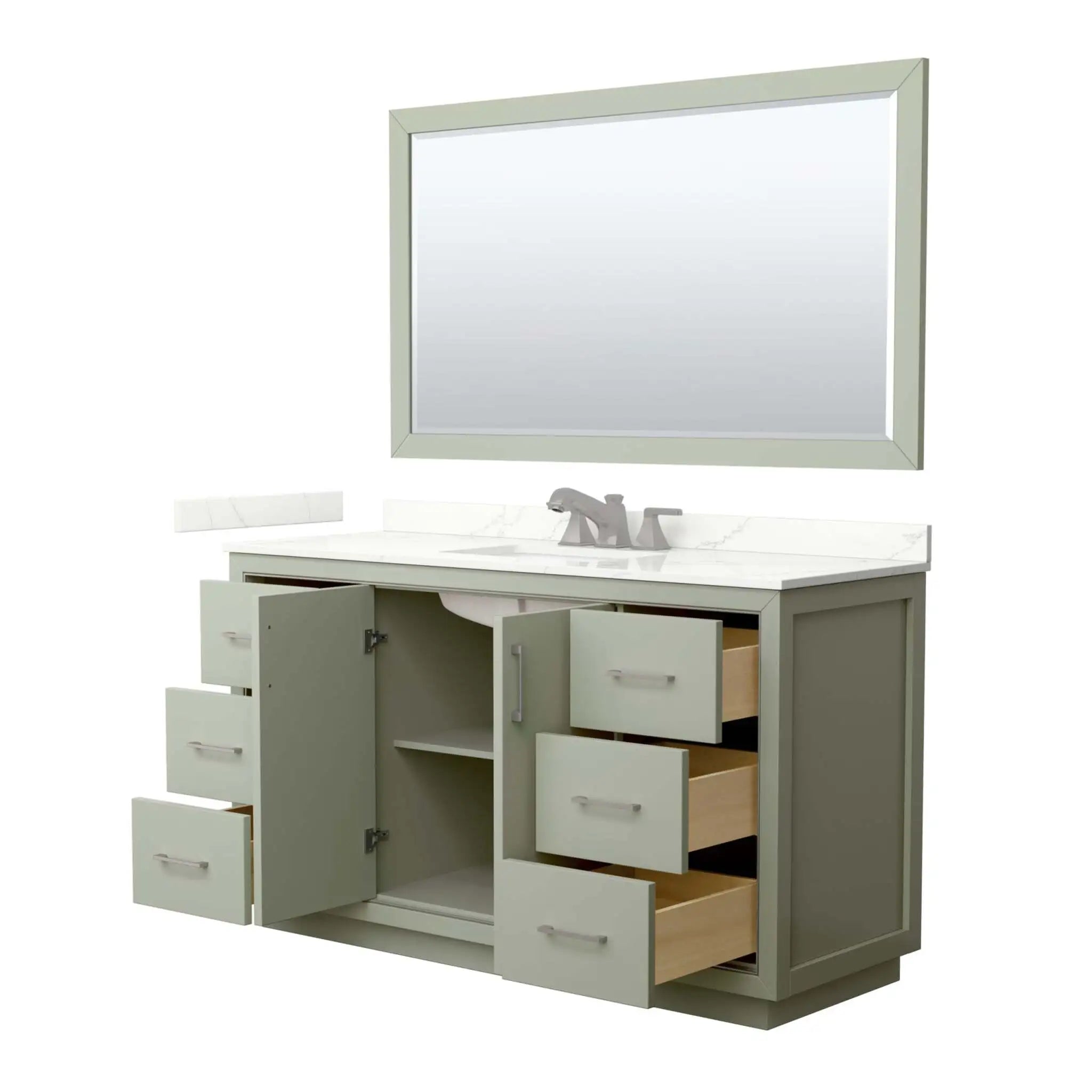60" Icon Single Bathroom Vanity in Light Green with Brushed Nickel Trim & 58" Mirror by Wyndham