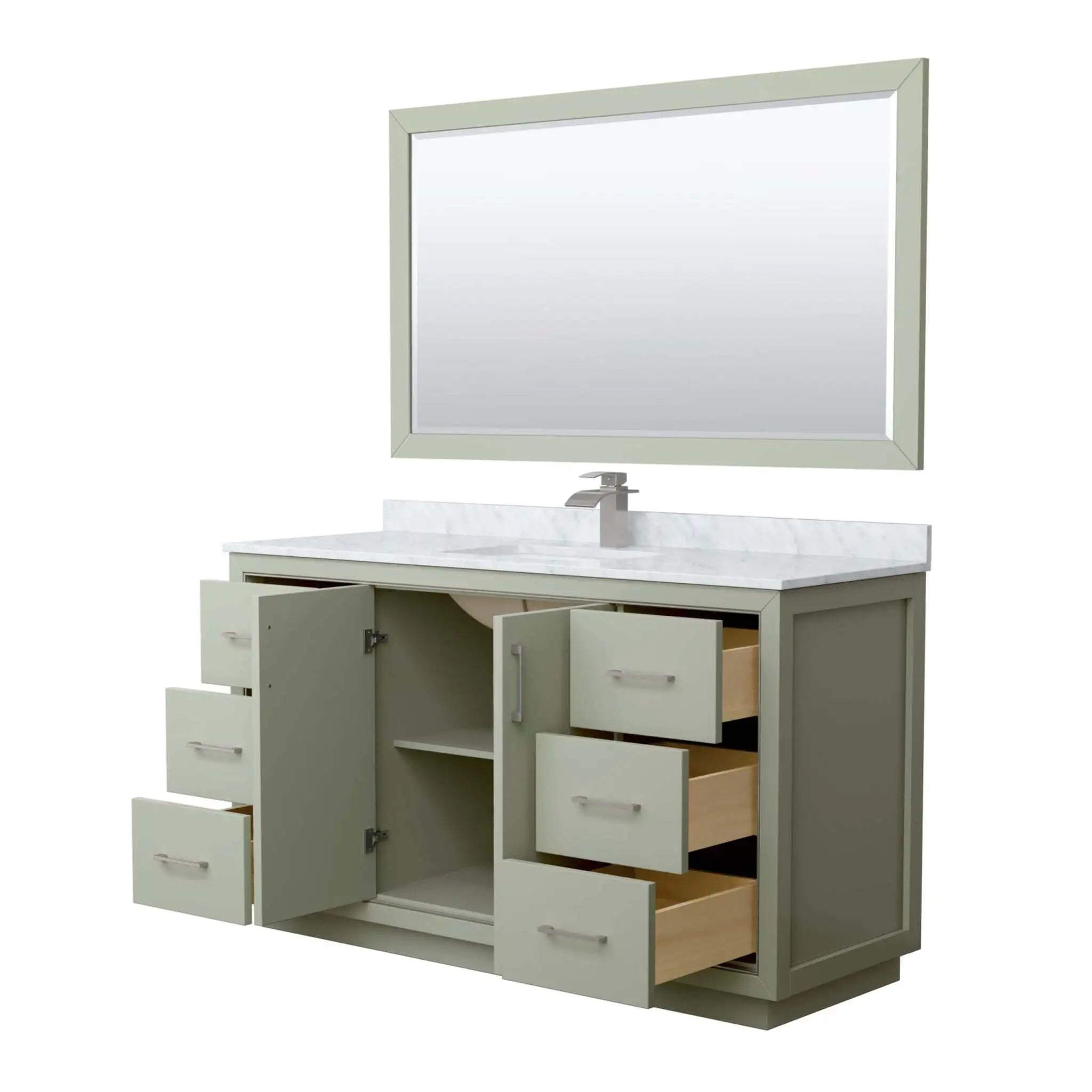 60" Icon Single Bathroom Vanity in Light Green with Brushed Nickel Trim & 58" Mirror by Wyndham