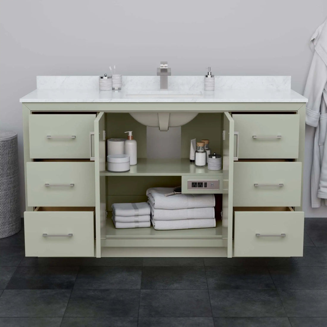 60" Icon Single Bathroom Vanity in Light Green with Brushed Nickel Trim & 58" Mirror by Wyndham