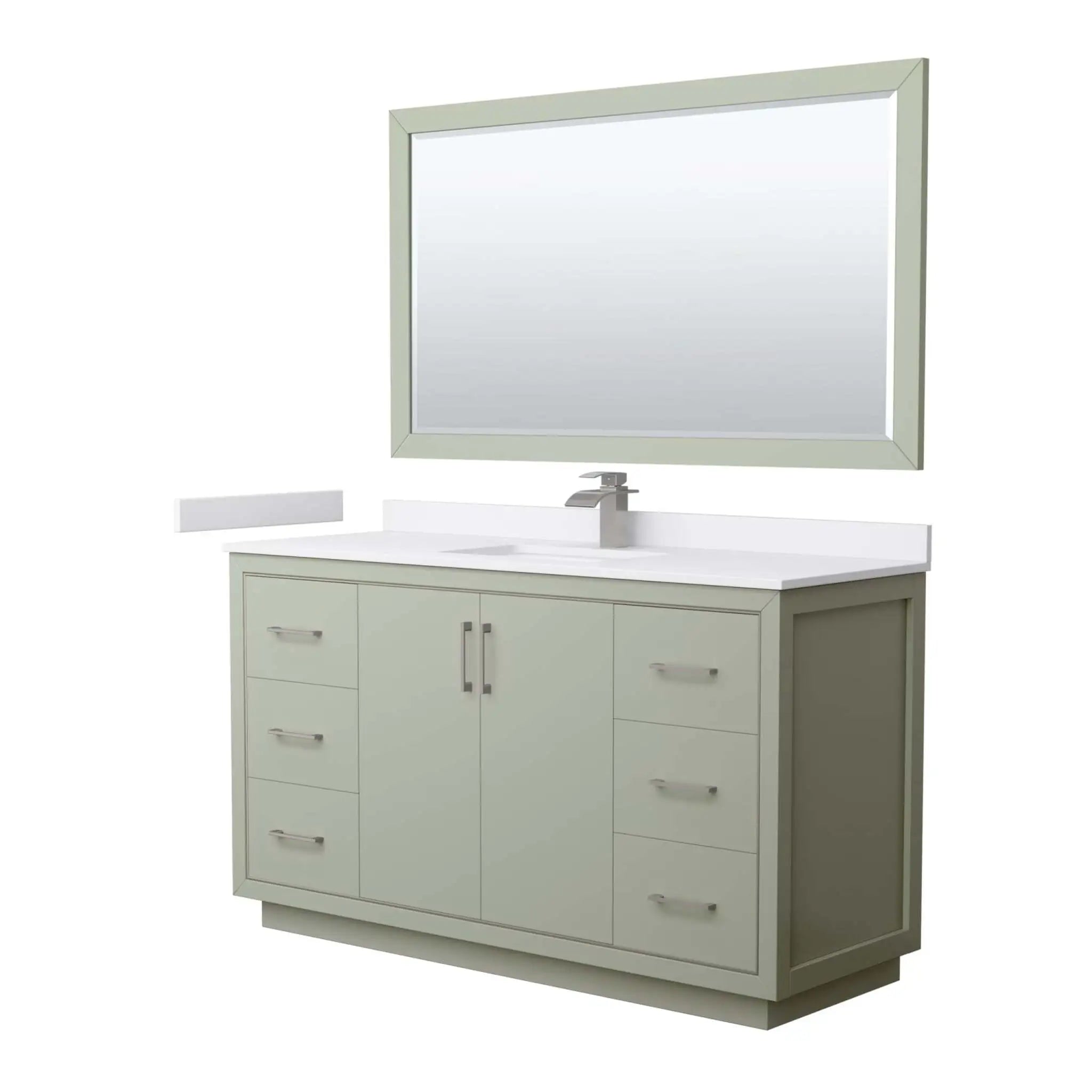 60" Icon Single Bathroom Vanity in Light Green with Brushed Nickel Trim & 58" Mirror by Wyndham