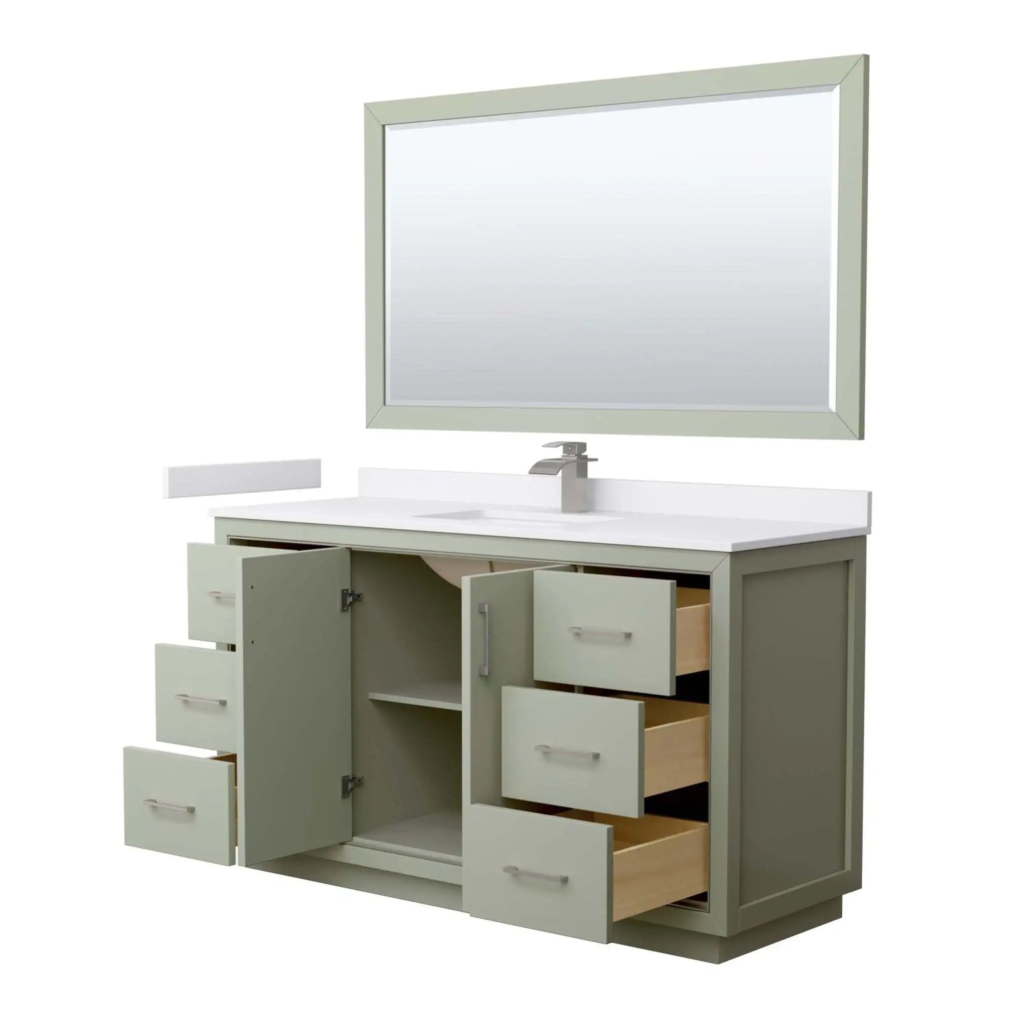 60" Icon Single Bathroom Vanity in Light Green with Brushed Nickel Trim & 58" Mirror by Wyndham