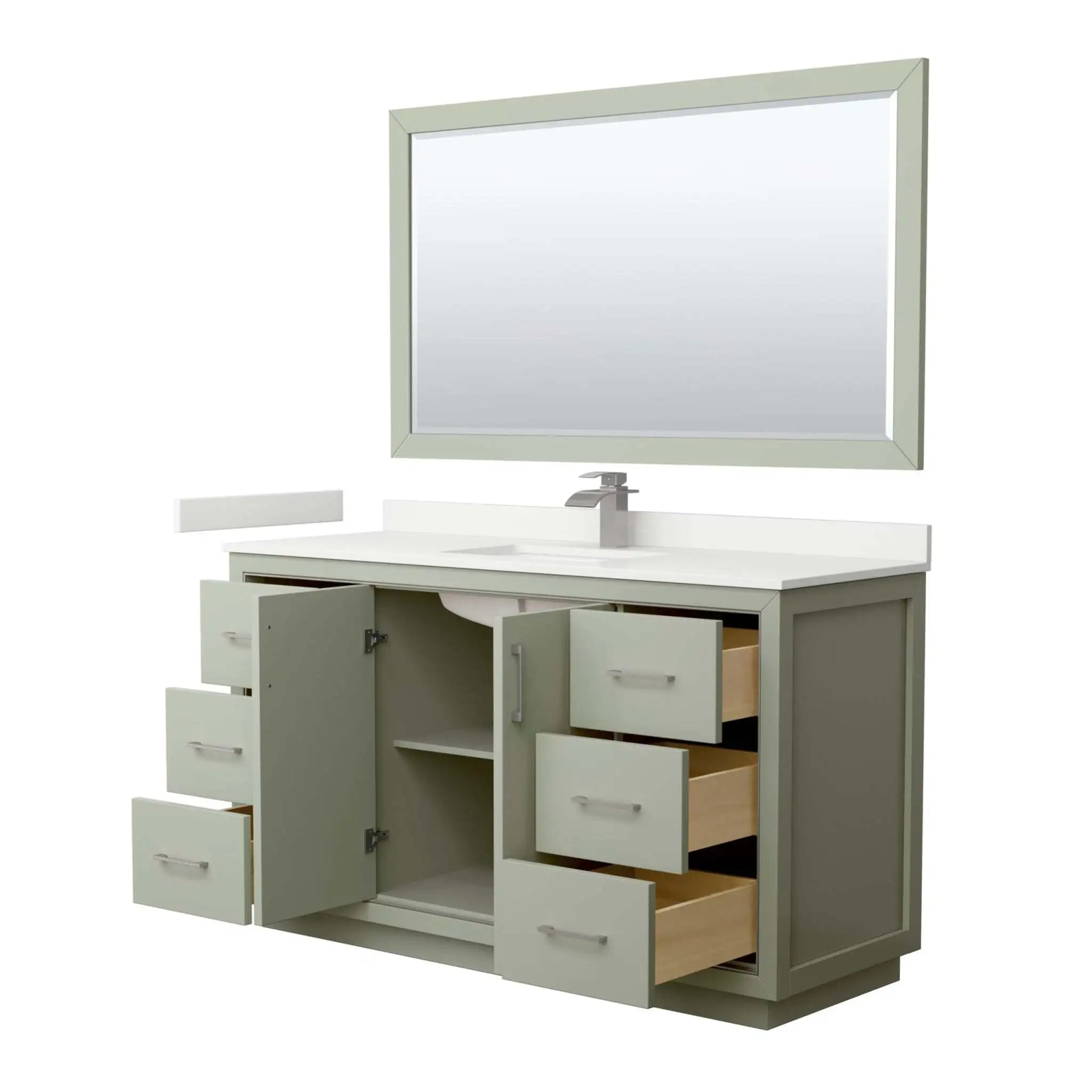 60" Icon Single Bathroom Vanity in Light Green with Brushed Nickel Trim & 58" Mirror by Wyndham