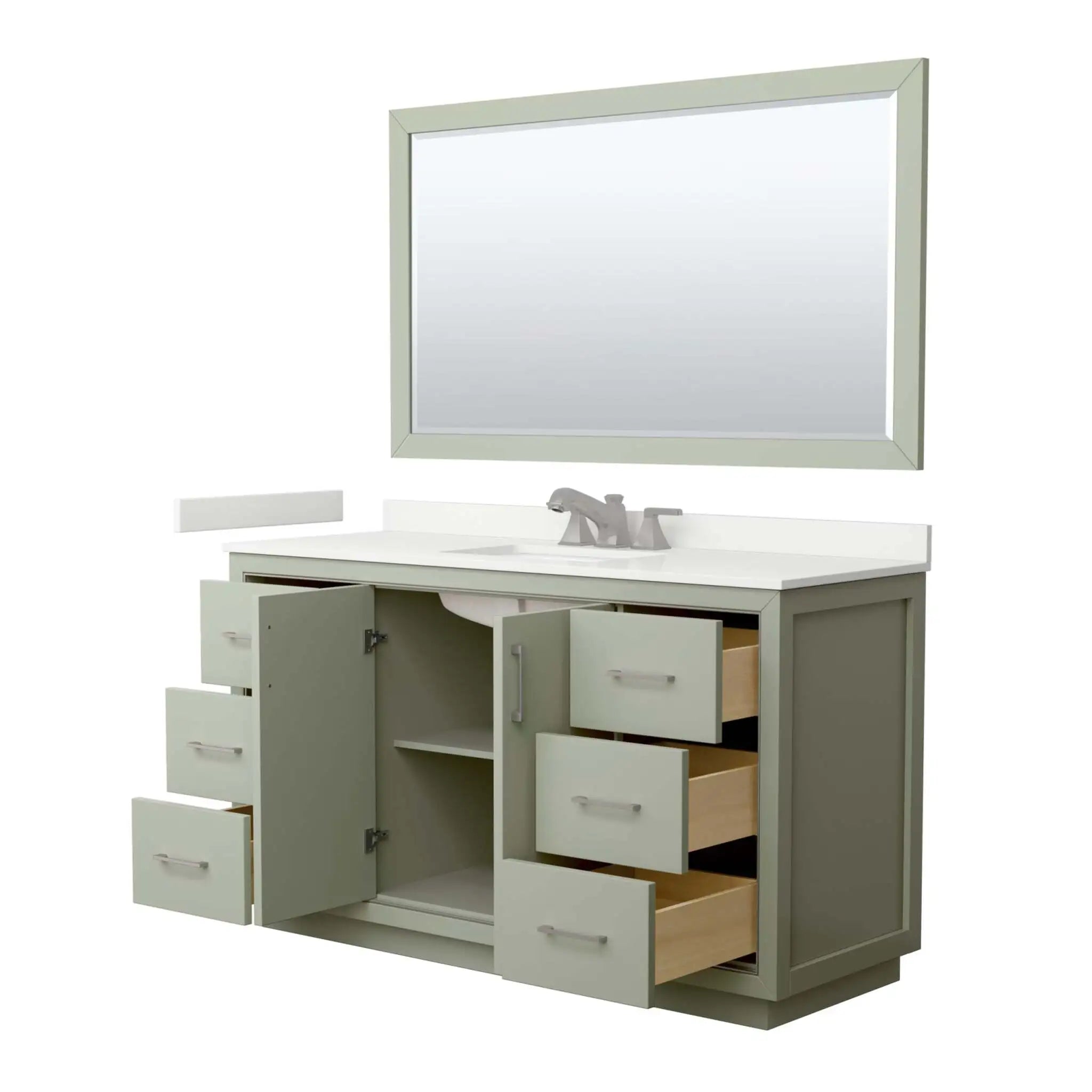 60" Icon Single Bathroom Vanity in Light Green with Brushed Nickel Trim & 58" Mirror by Wyndham