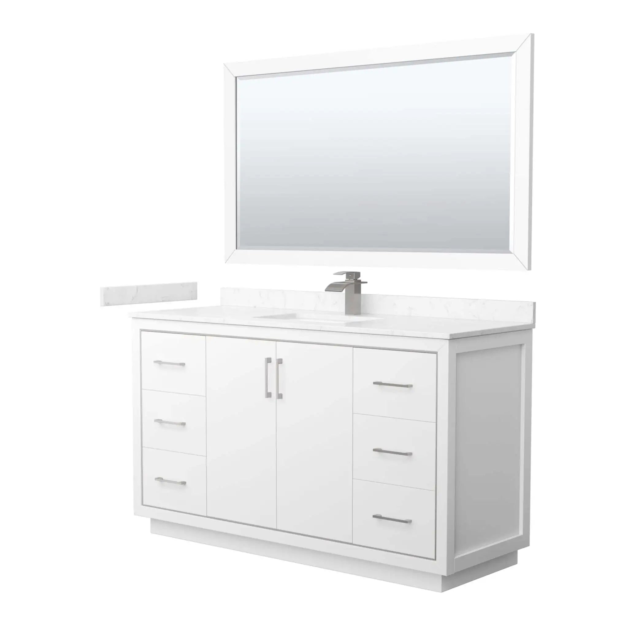 60" Icon Single Bathroom Vanity in White with Brushed Nickel Trim & 58" Mirror by Wyndham
