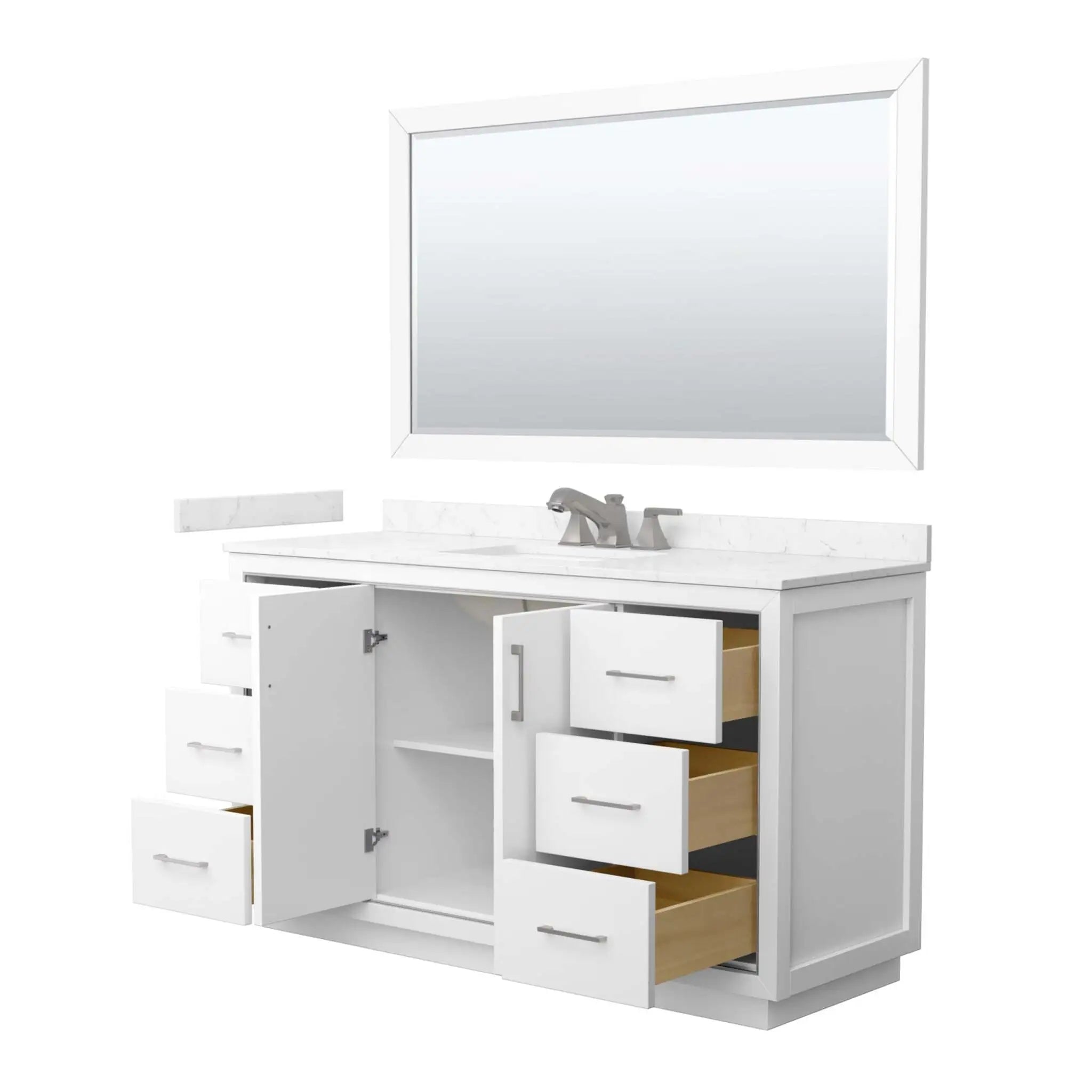 60" Icon Single Bathroom Vanity in White with Brushed Nickel Trim & 58" Mirror by Wyndham