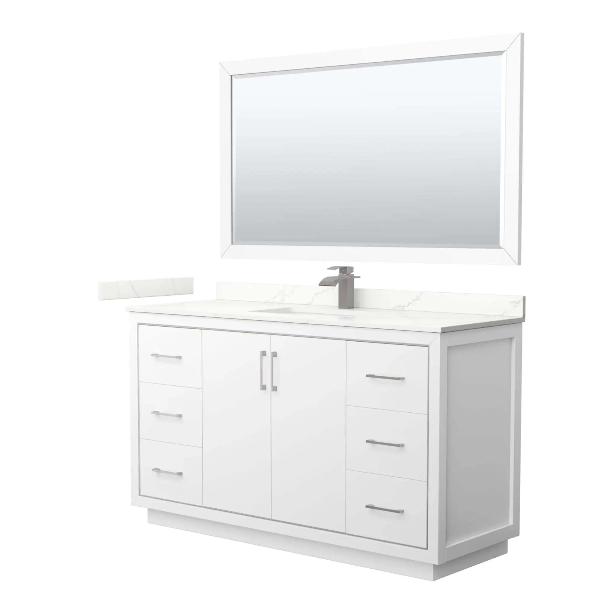 60" Icon Single Bathroom Vanity in White with Brushed Nickel Trim & 58" Mirror by Wyndham