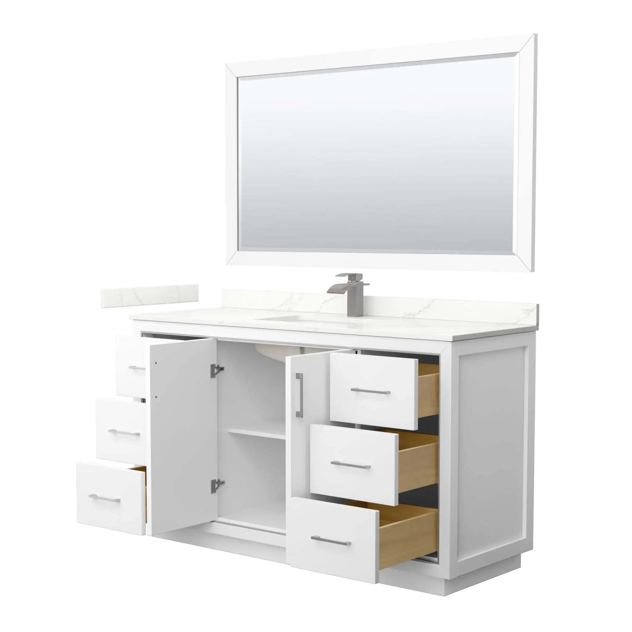 60" Icon Single Bathroom Vanity in White with Brushed Nickel Trim & 58" Mirror by Wyndham