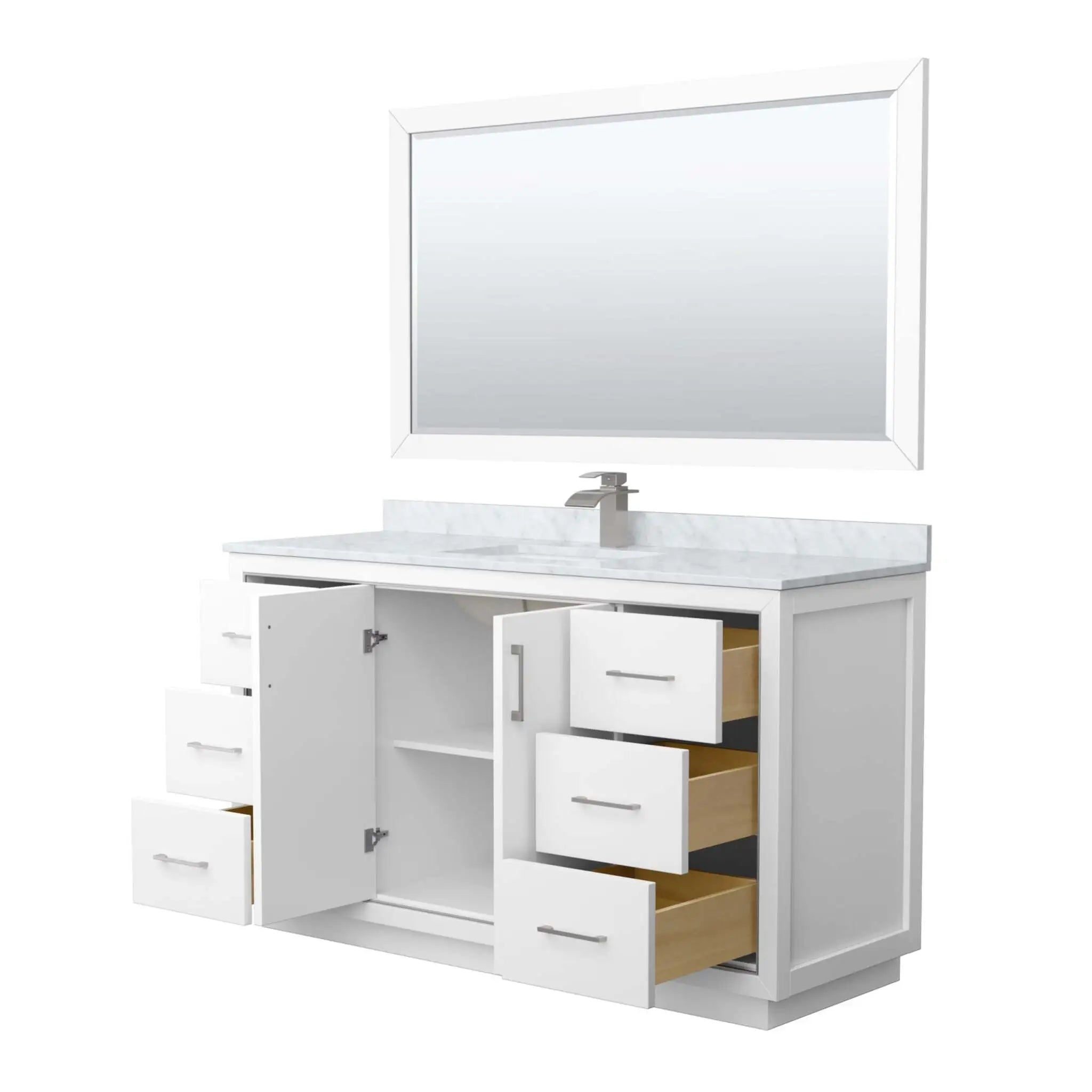 60" Icon Single Bathroom Vanity in White with Brushed Nickel Trim & 58" Mirror by Wyndham