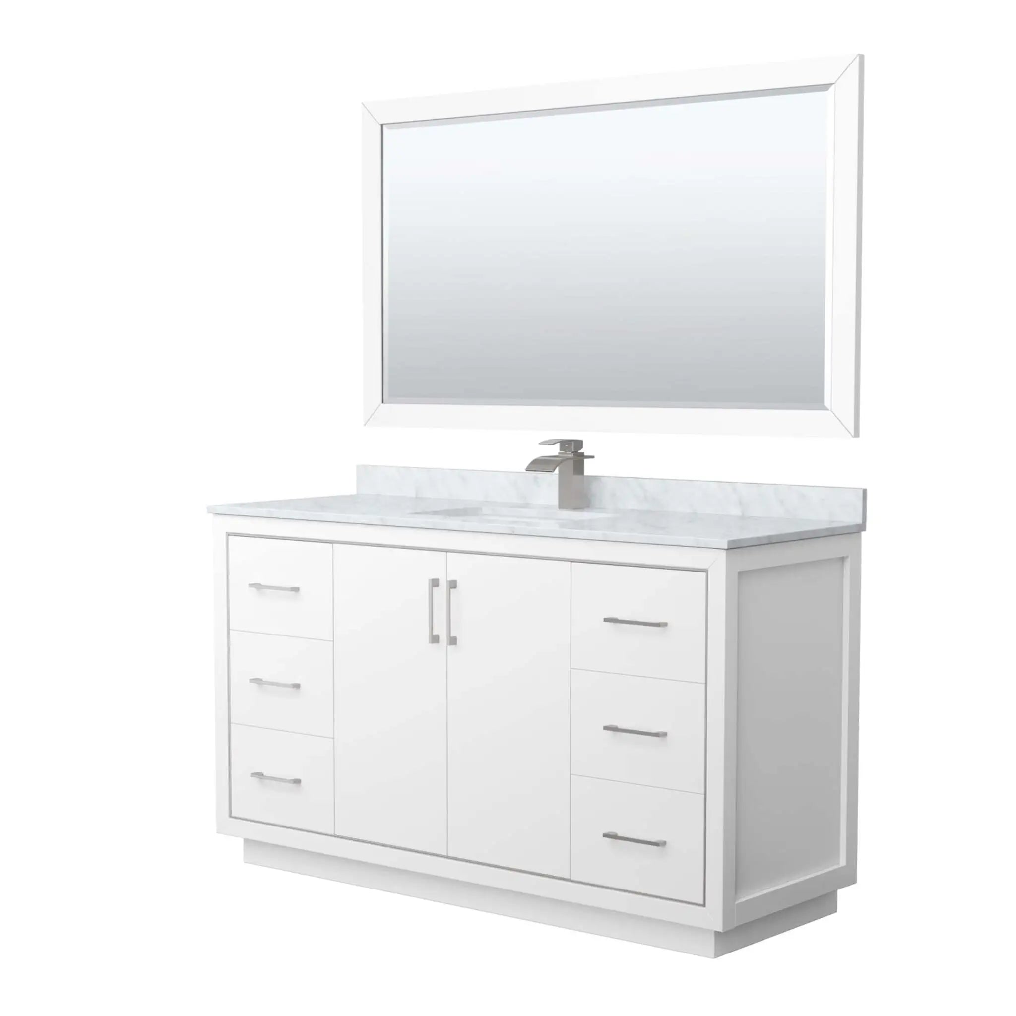 60" Icon Single Bathroom Vanity in White with Brushed Nickel Trim & 58" Mirror by Wyndham