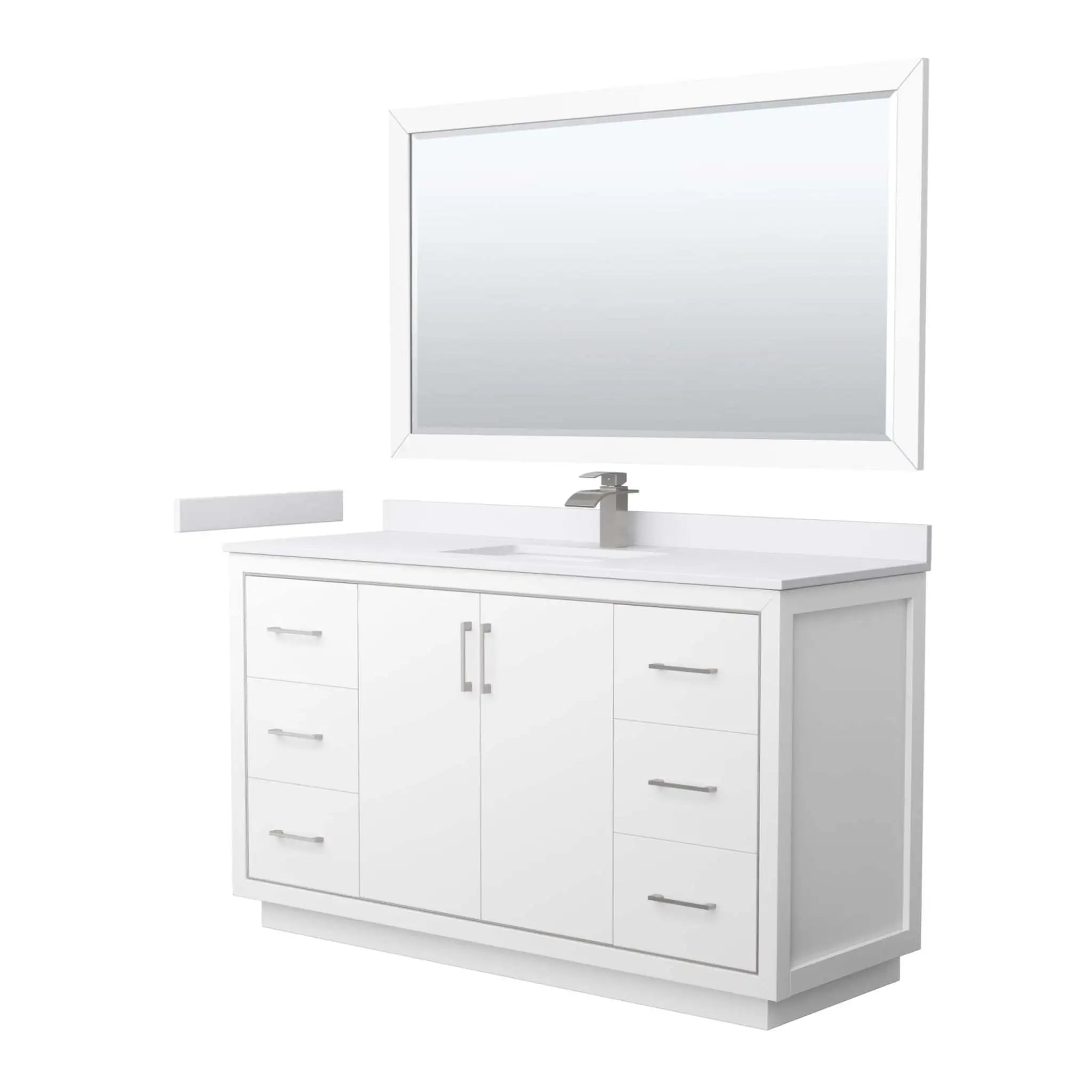 60" Icon Single Bathroom Vanity in White with Brushed Nickel Trim & 58" Mirror by Wyndham