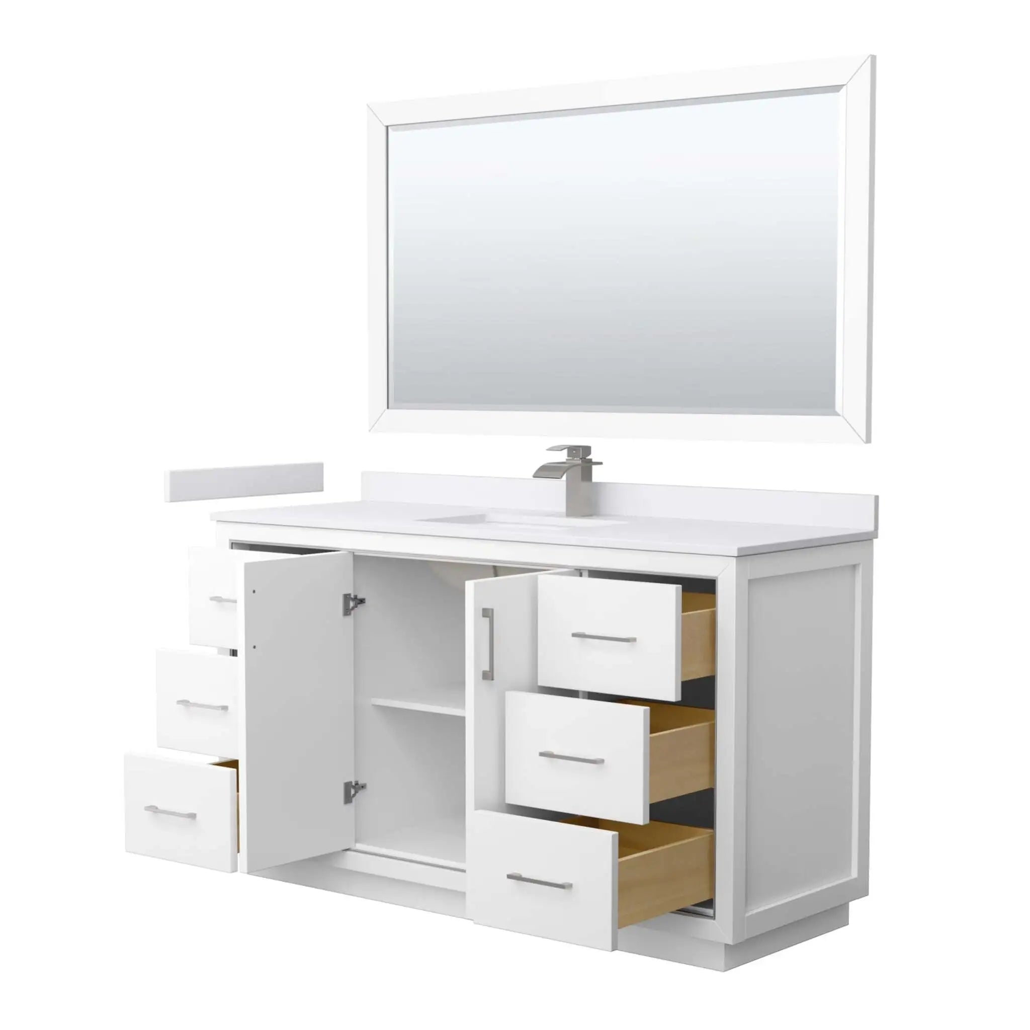 60" Icon Single Bathroom Vanity in White with Brushed Nickel Trim & 58" Mirror by Wyndham