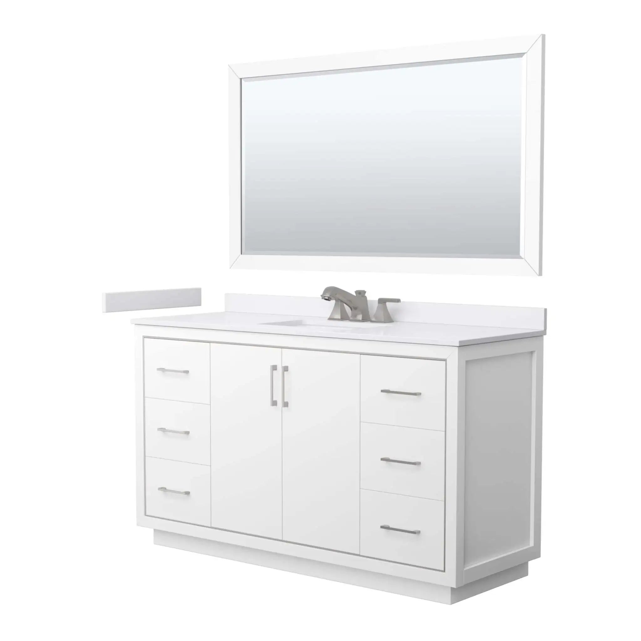 60" Icon Single Bathroom Vanity in White with Brushed Nickel Trim & 58" Mirror by Wyndham