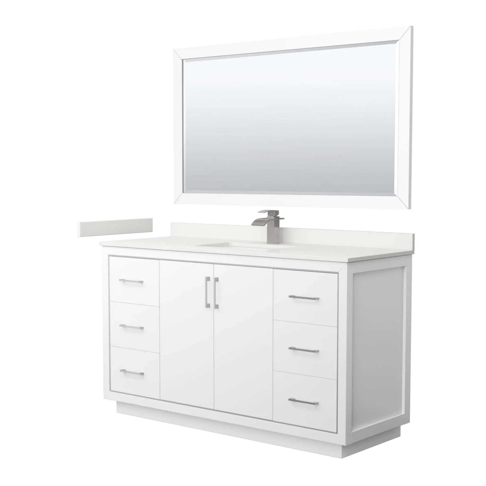 60" Icon Single Bathroom Vanity in White with Brushed Nickel Trim & 58" Mirror by Wyndham