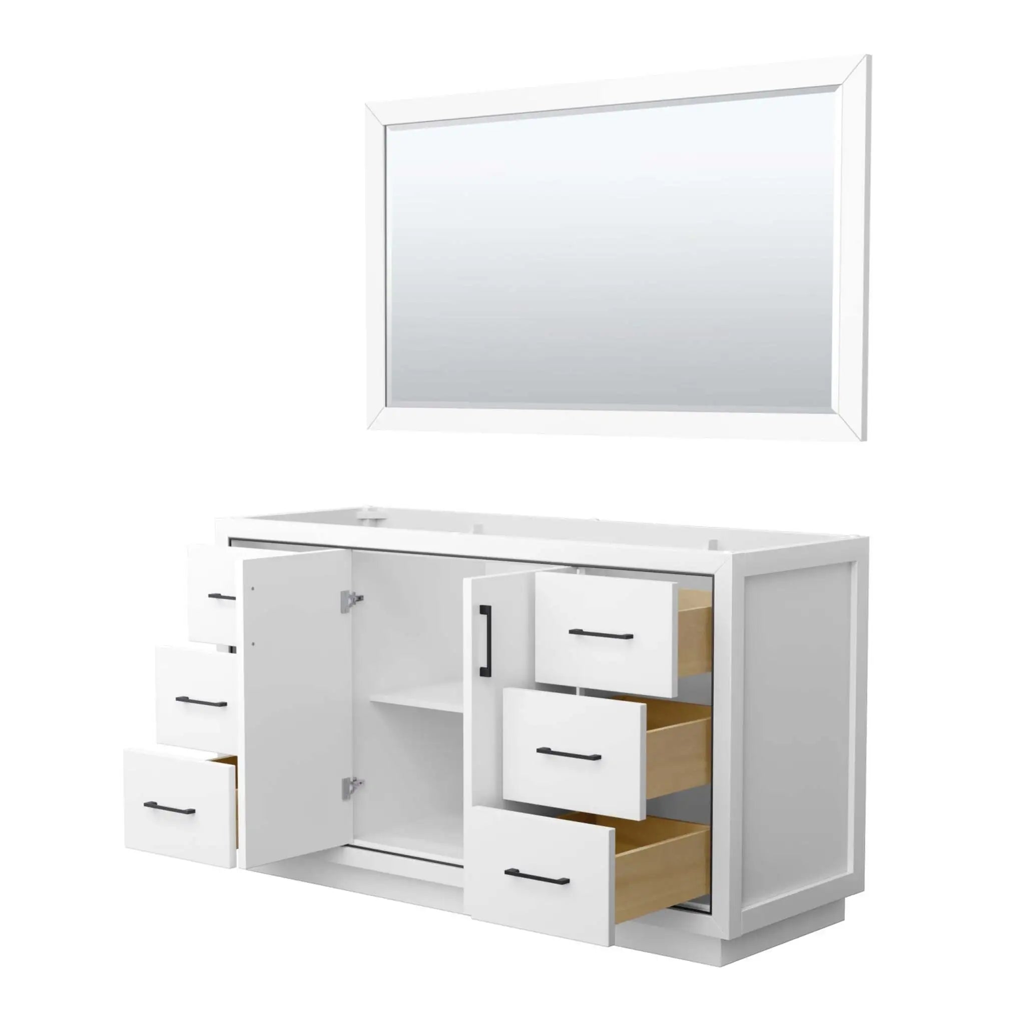 60" Icon Single Bathroom Vanity in White with Matte Black Trim & 58" Mirror by Wyndham
