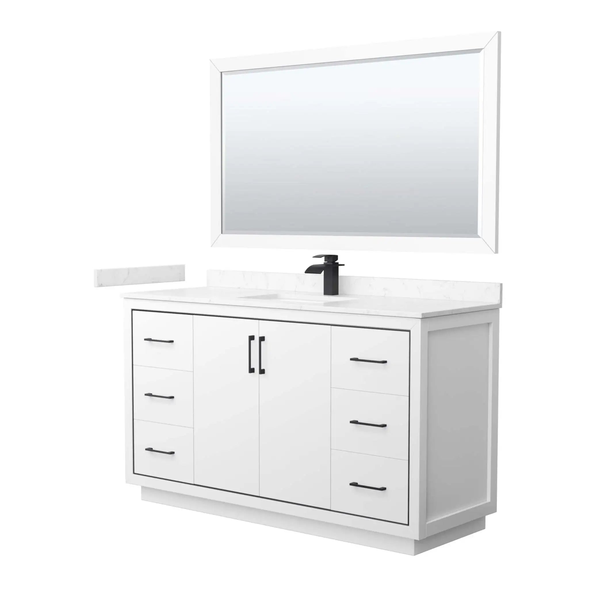 60" Icon Single Bathroom Vanity in White with Matte Black Trim & 58" Mirror by Wyndham