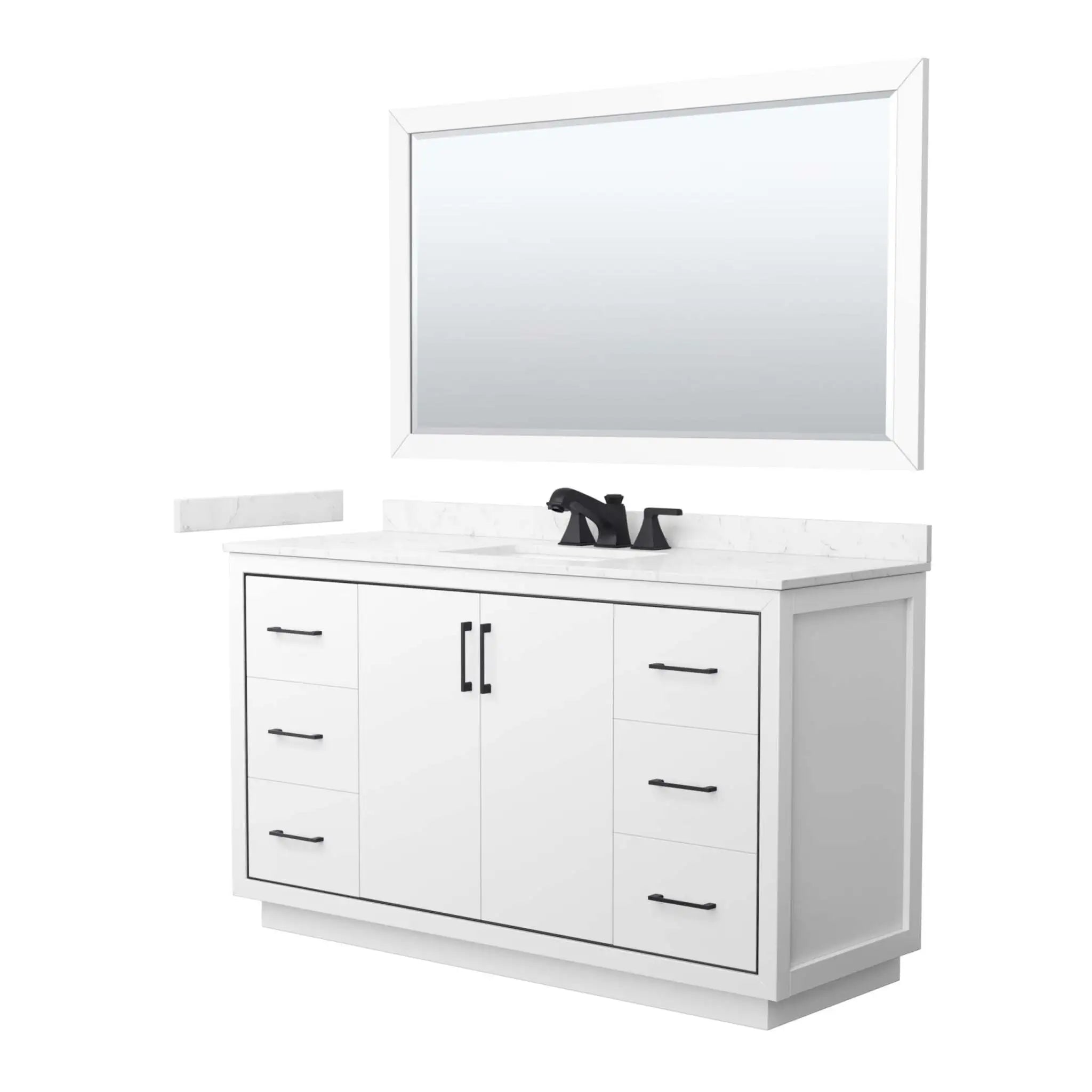60" Icon Single Bathroom Vanity in White with Matte Black Trim & 58" Mirror by Wyndham