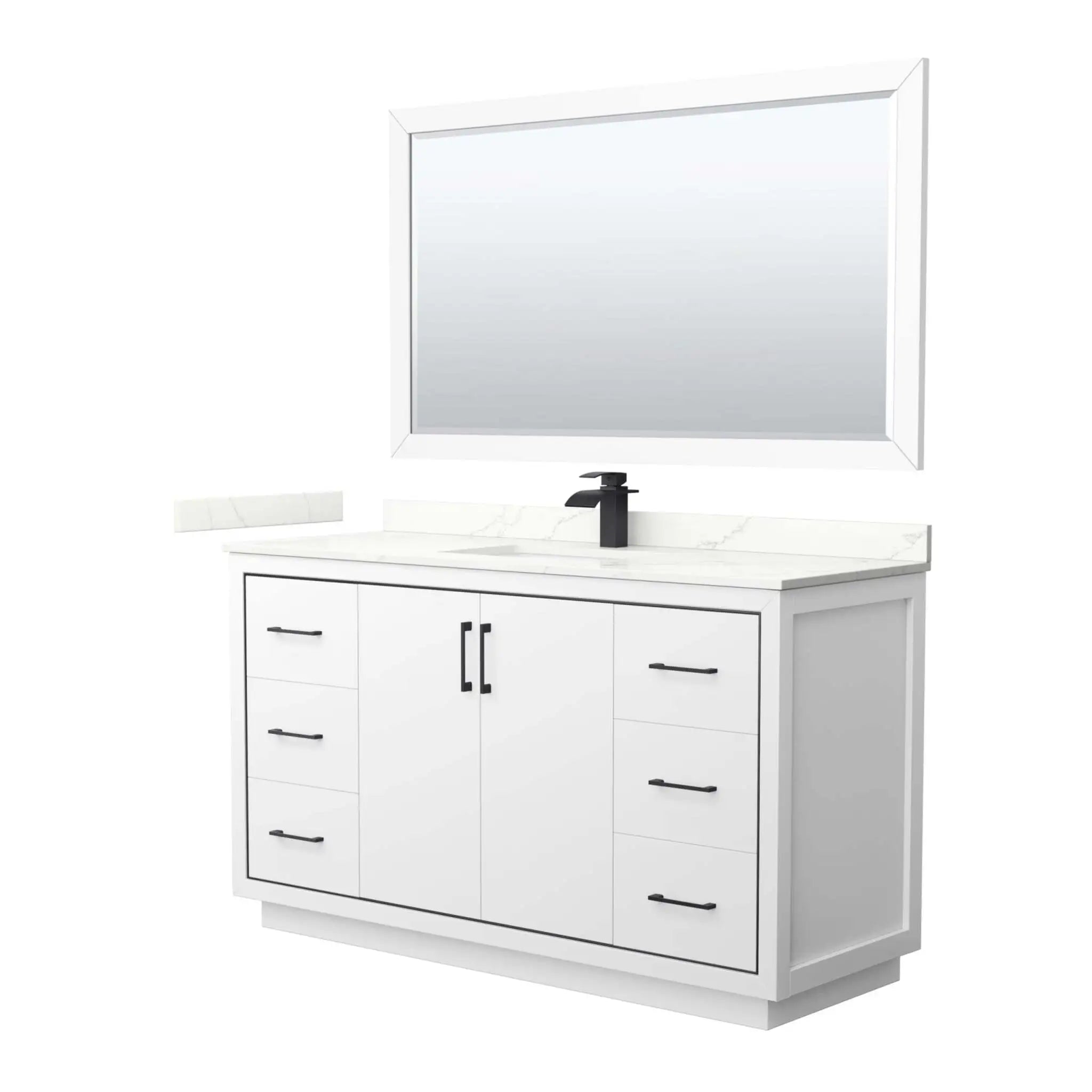 60" Icon Single Bathroom Vanity in White with Matte Black Trim & 58" Mirror by Wyndham